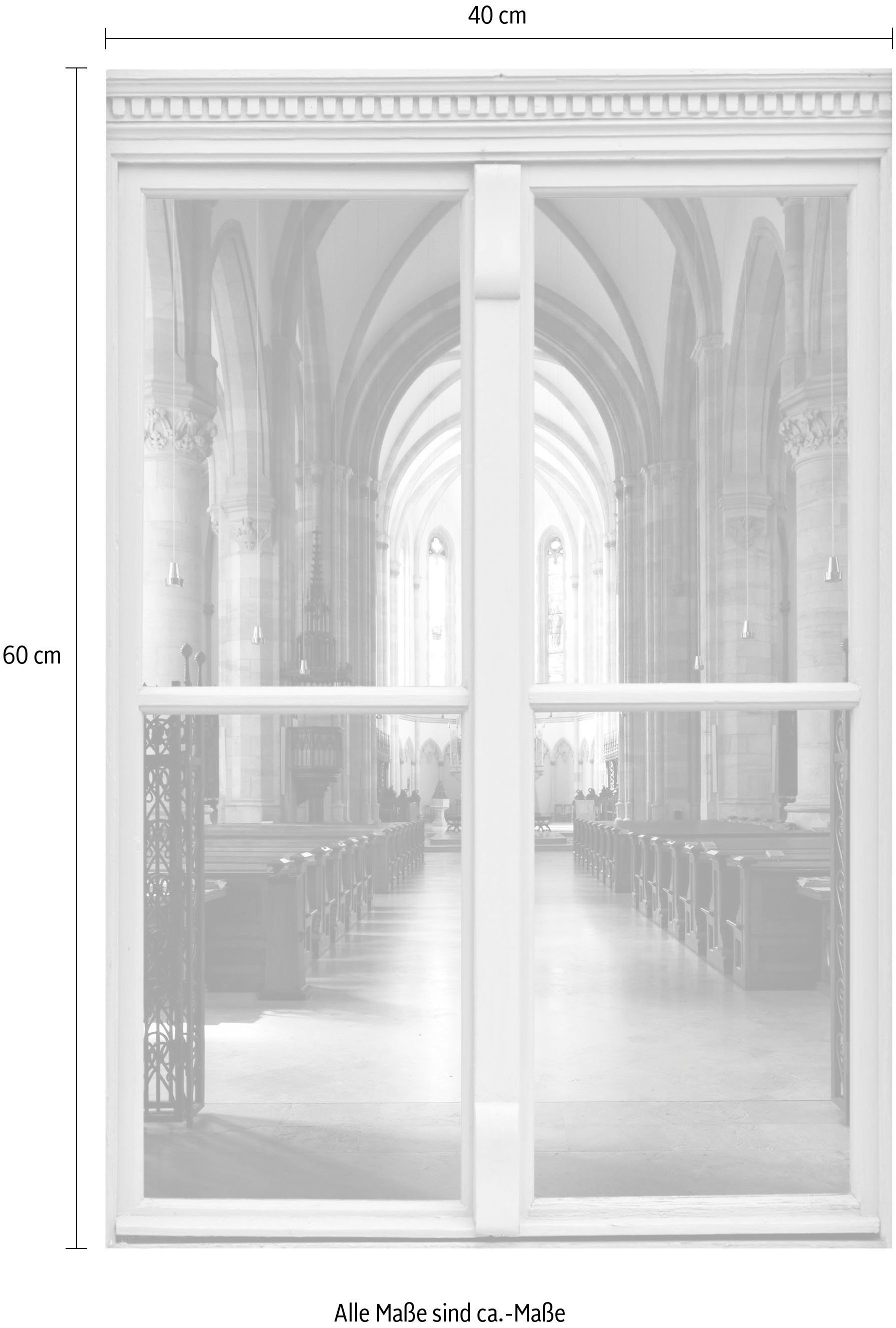 queence Wandfolie Kerk Muursticker, muurdecoratie, zelfklevend, 3D, raam