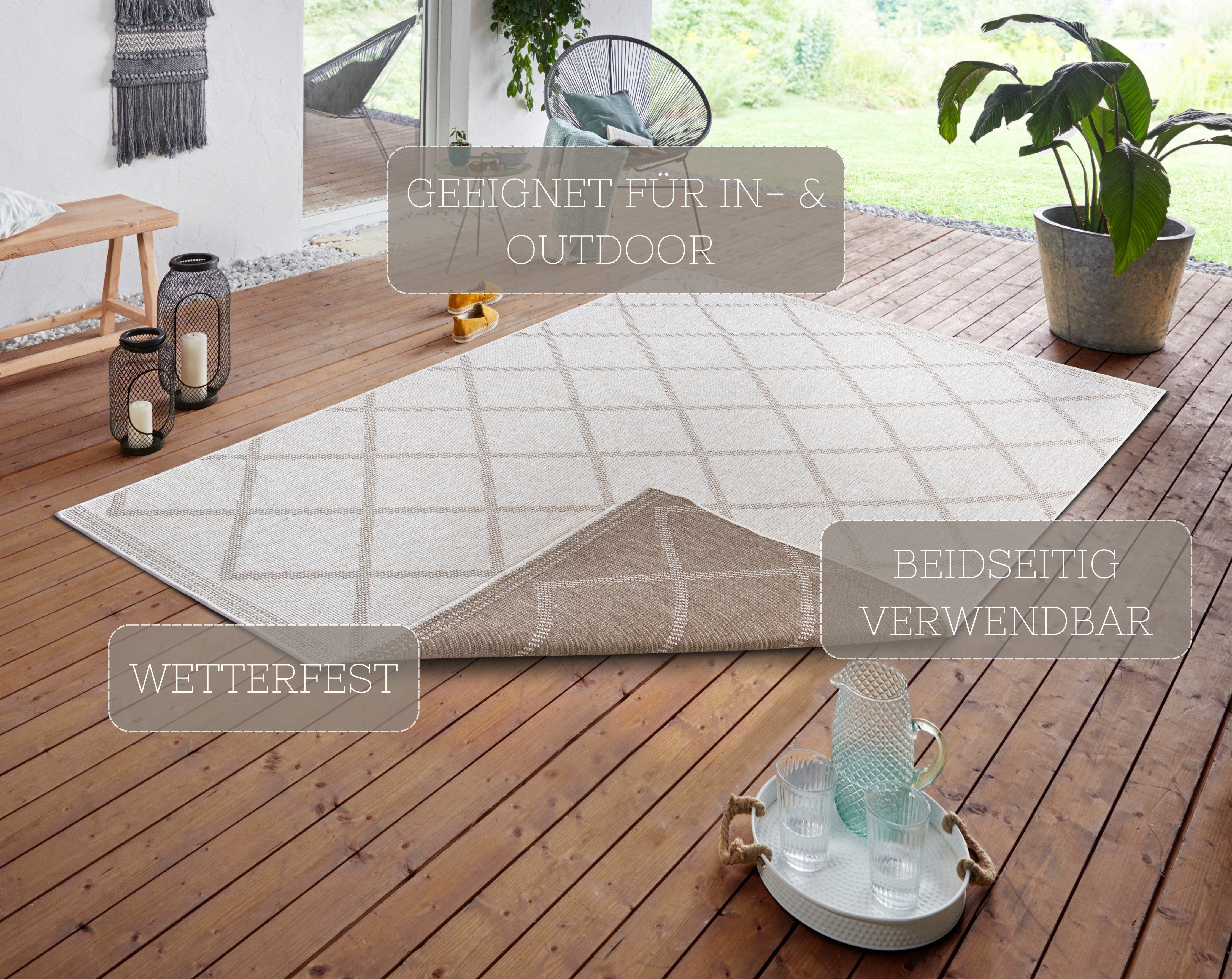 NORTHRUGS Vloerkleed Corsica tweezijdig te gebruiken kleed Binnen- en buitengebruik, weerbestendig, balkon, loper, woonkamer, waterbestendig