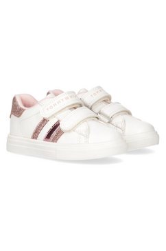 tommy hilfiger babyschoentjes low cut velcro sneaker white-pink met glitterbeleg wit