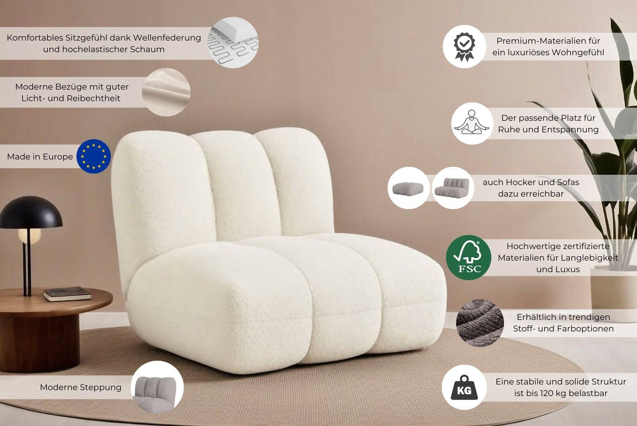 LeGer Home by Lena Gercke Fauteuil Priya, moderne stiksels, ook in bouclé perfect individueel meubelstuk, gezellig en modern, b/d/h: 90/106/84 cm