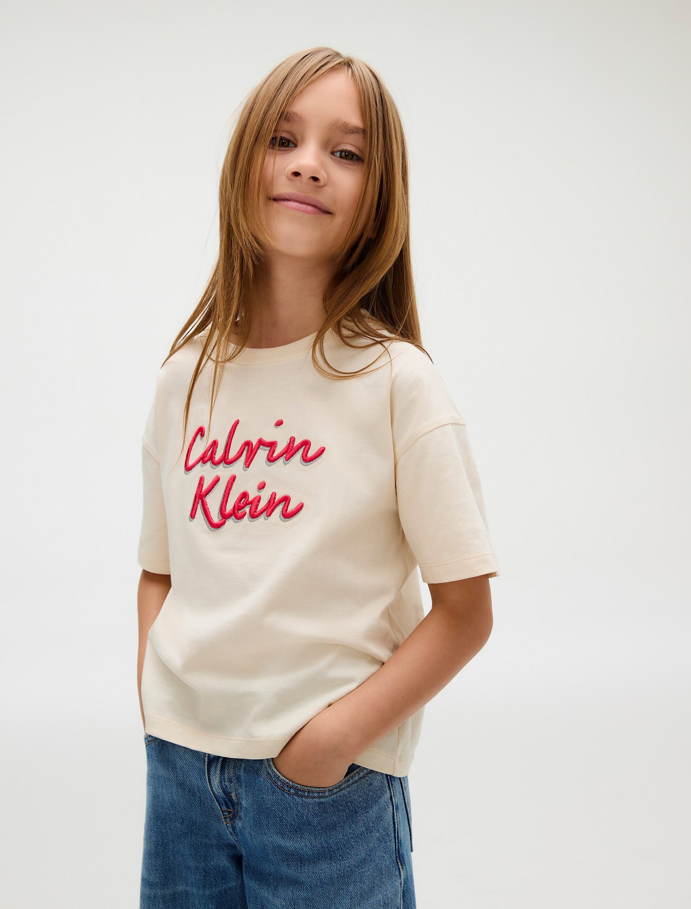 Calvin Klein T-shirt BOXY TEE METALLIC LOGO TECH voor kinderen tot 16 jaar, grote borduursel