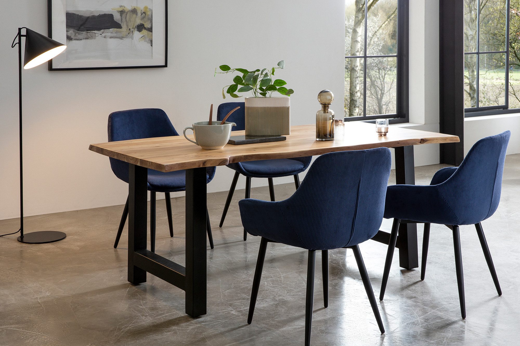 SalesFever Eethoek Massief hout geolied en tweevoudig gewaxt (set, 5-delig) eethoeken blauw