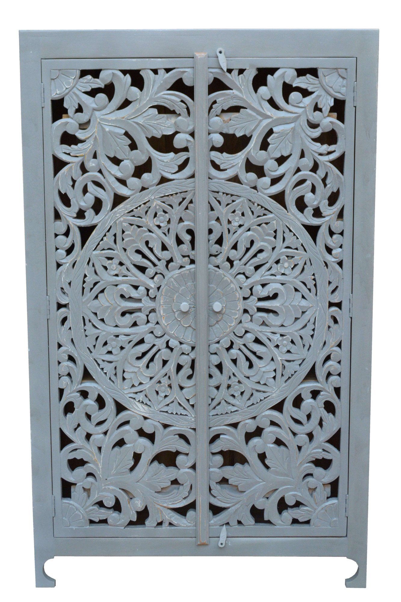 Home affaire Bergkast Kenmare Mangohout, decoratief houtsnijwerk, breedte 100 cm opbergkasten grijs