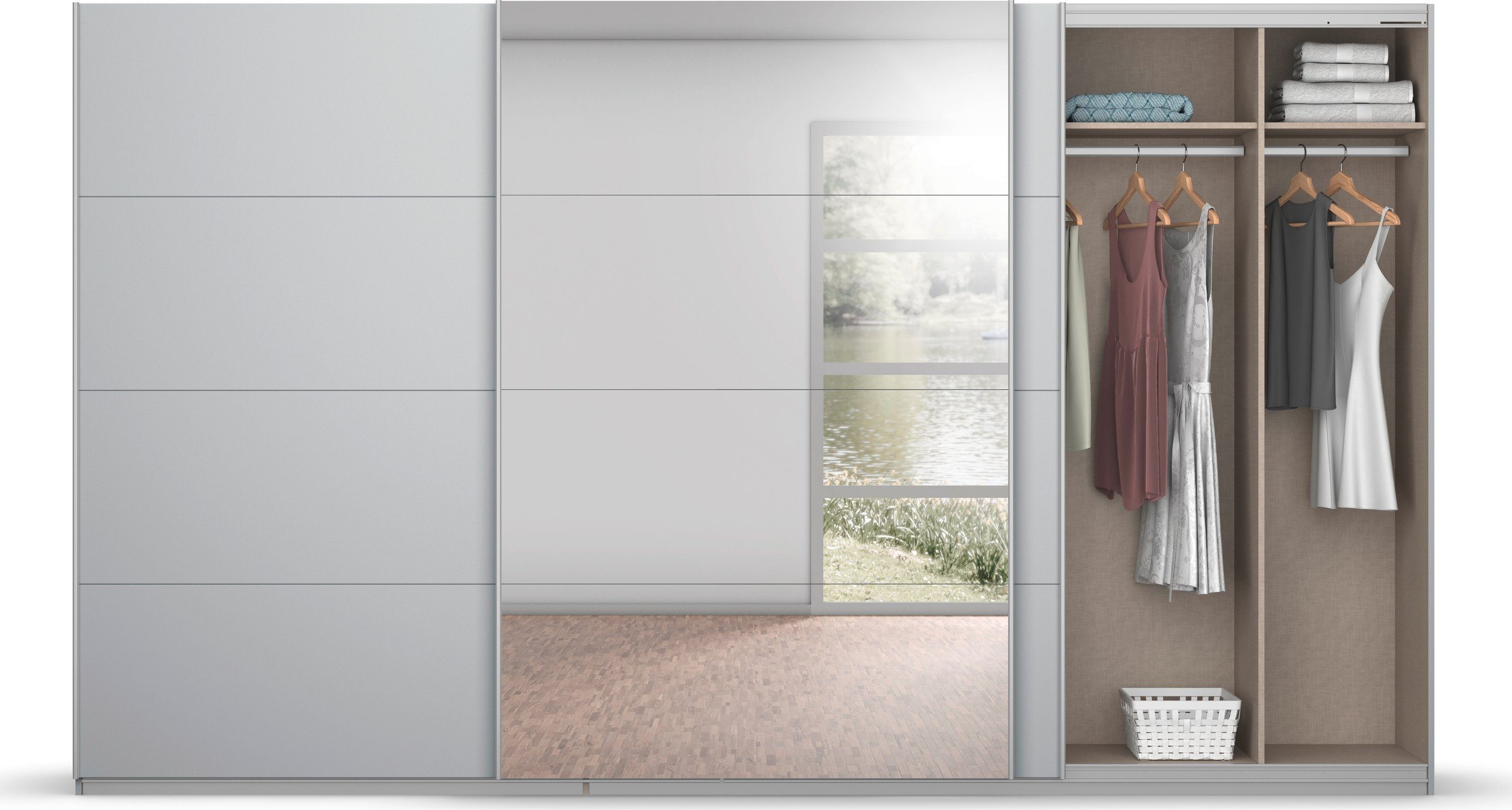 rauch Zweefdeurkast Kledingkast kast garderobe BESTSELLER KOLUNA met spiegel inclusief 2 binnenladen en extra legplanken made in germany