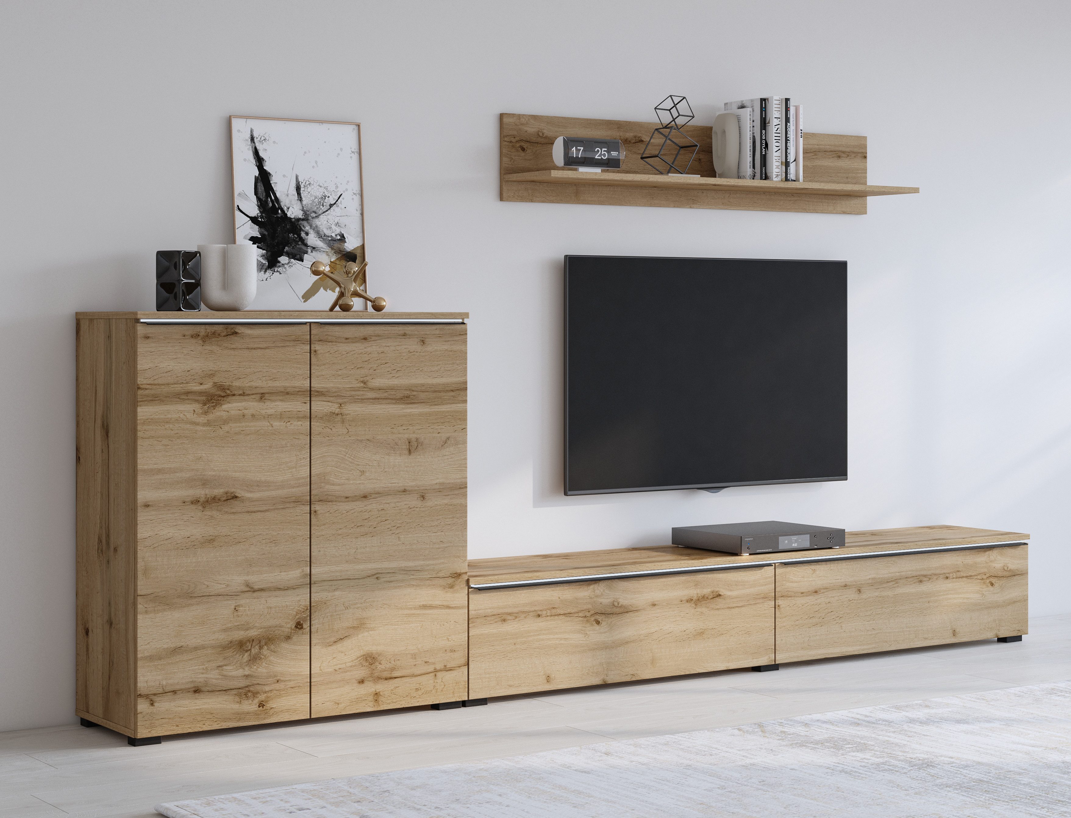 INOSIGN Wandmeubel Tana, breedte 260 cm, moderne wandmeubel Mediakast (set, 3-delig), lowboard, wandplank, commode (3-delig)