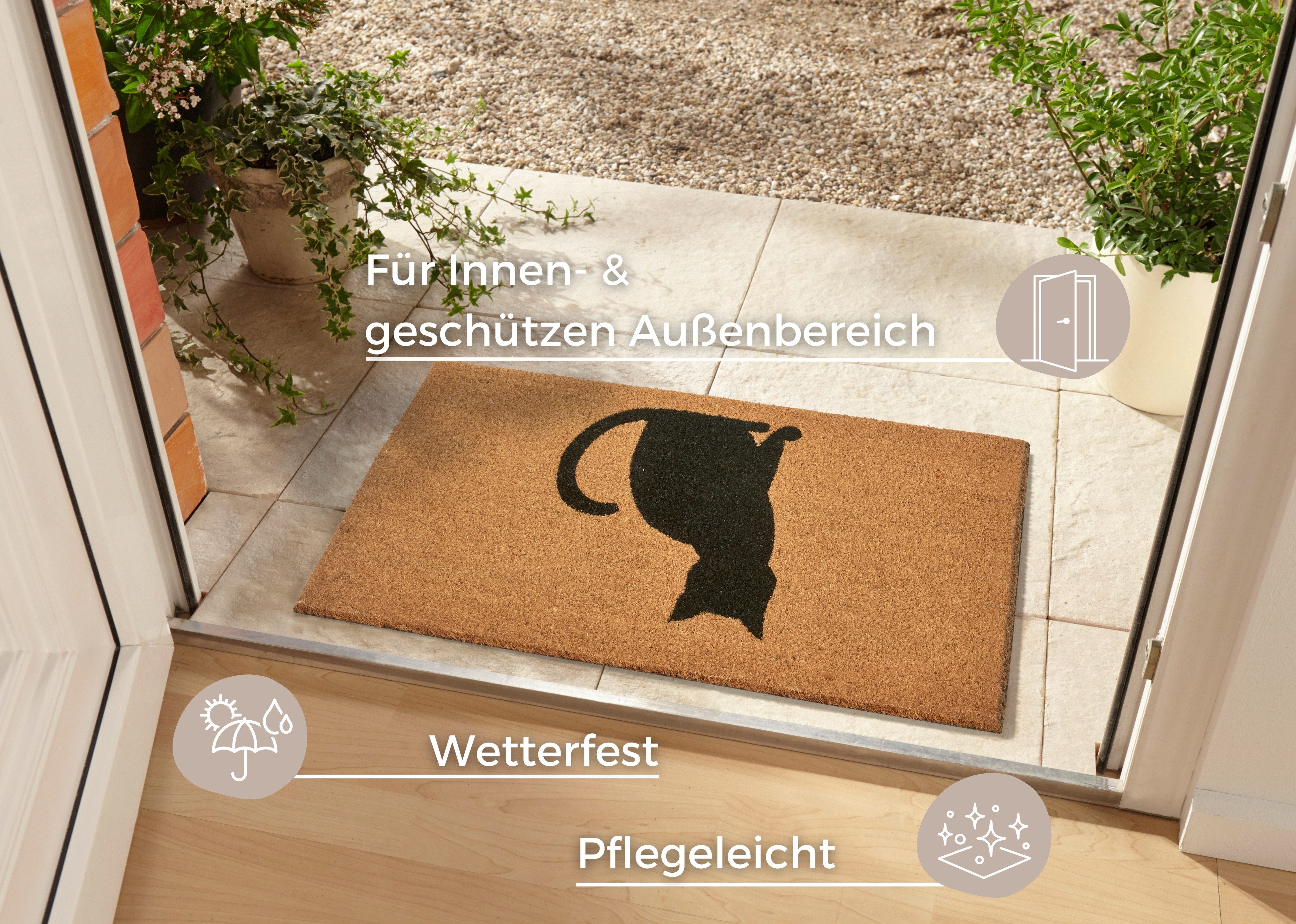 HANSE Home Mat Cat, deurmat Kokos, vuilopvangmat, outdoor, antislip, binnen, kokosmat, gang