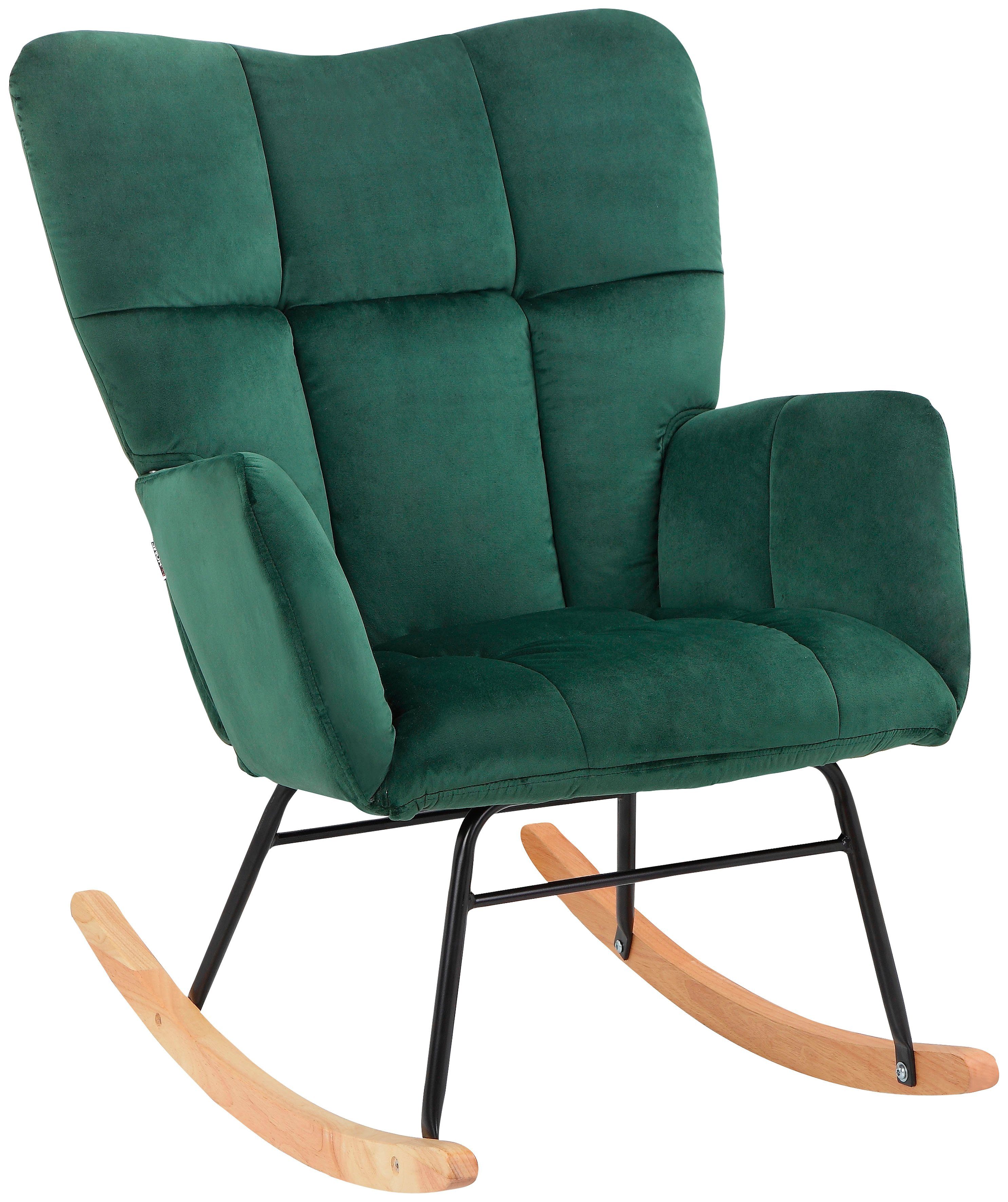 INOSIGN Schommelstoel Anika, ophaalstoel woonkamer met functie Zacht verdikte zitting en rugleuning, poten van metaal en hout, zithoogte 48 cm (1