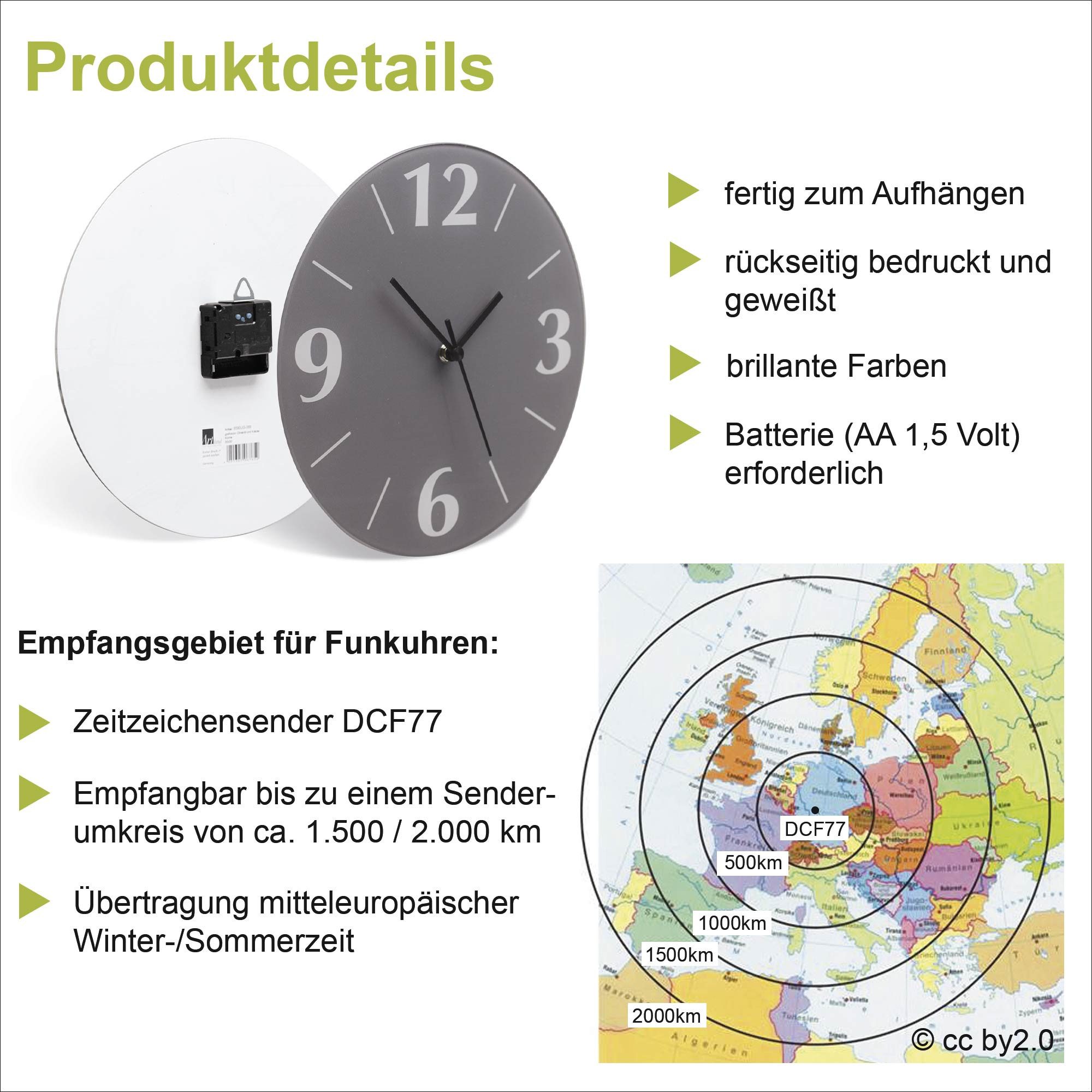 Artland Wandklok Leistenen muur optioneel verkrijgbaar met kwarts- of radiografisch uurwerk, geruisloos zonder tikkend geluid