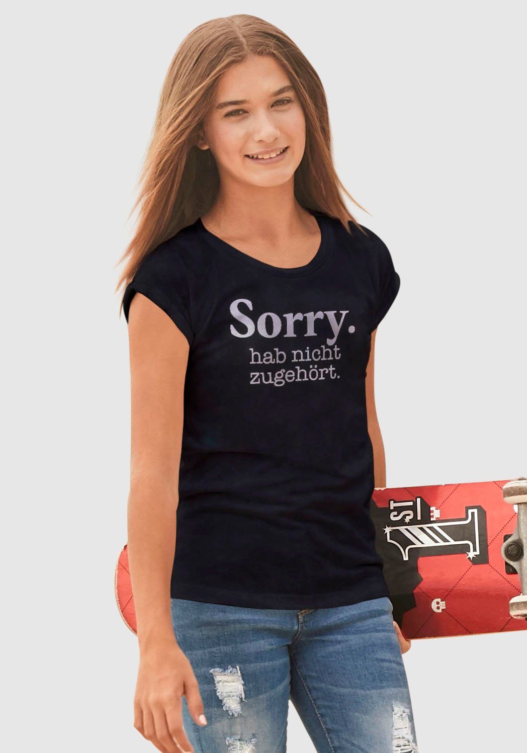 KIDSWORLD T-shirt Sorry. hab nicht zugehört. Korte mouwen, bedrukt, ronde hals, van katoen