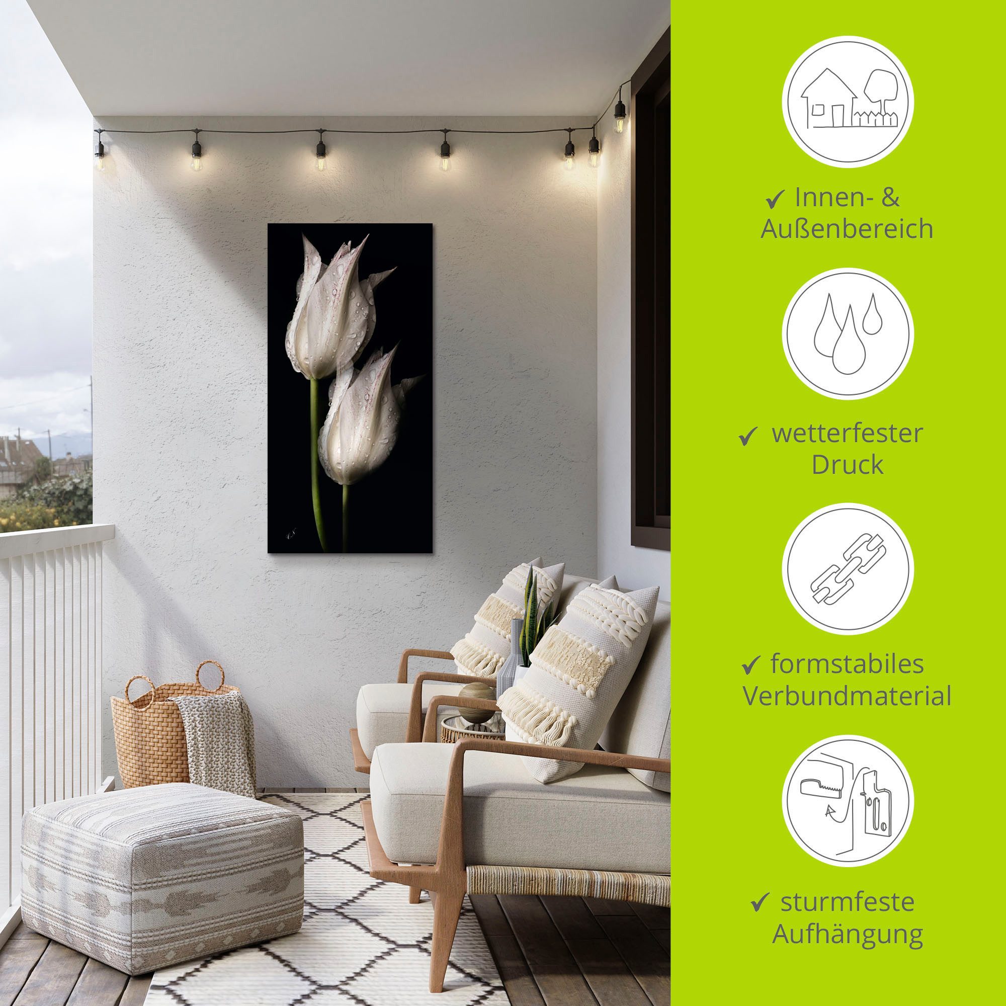Artland Artprint Witte tulpen in de nacht als artprint van aluminium, artprint voor buiten, artprint op linnen, poster, muursticker