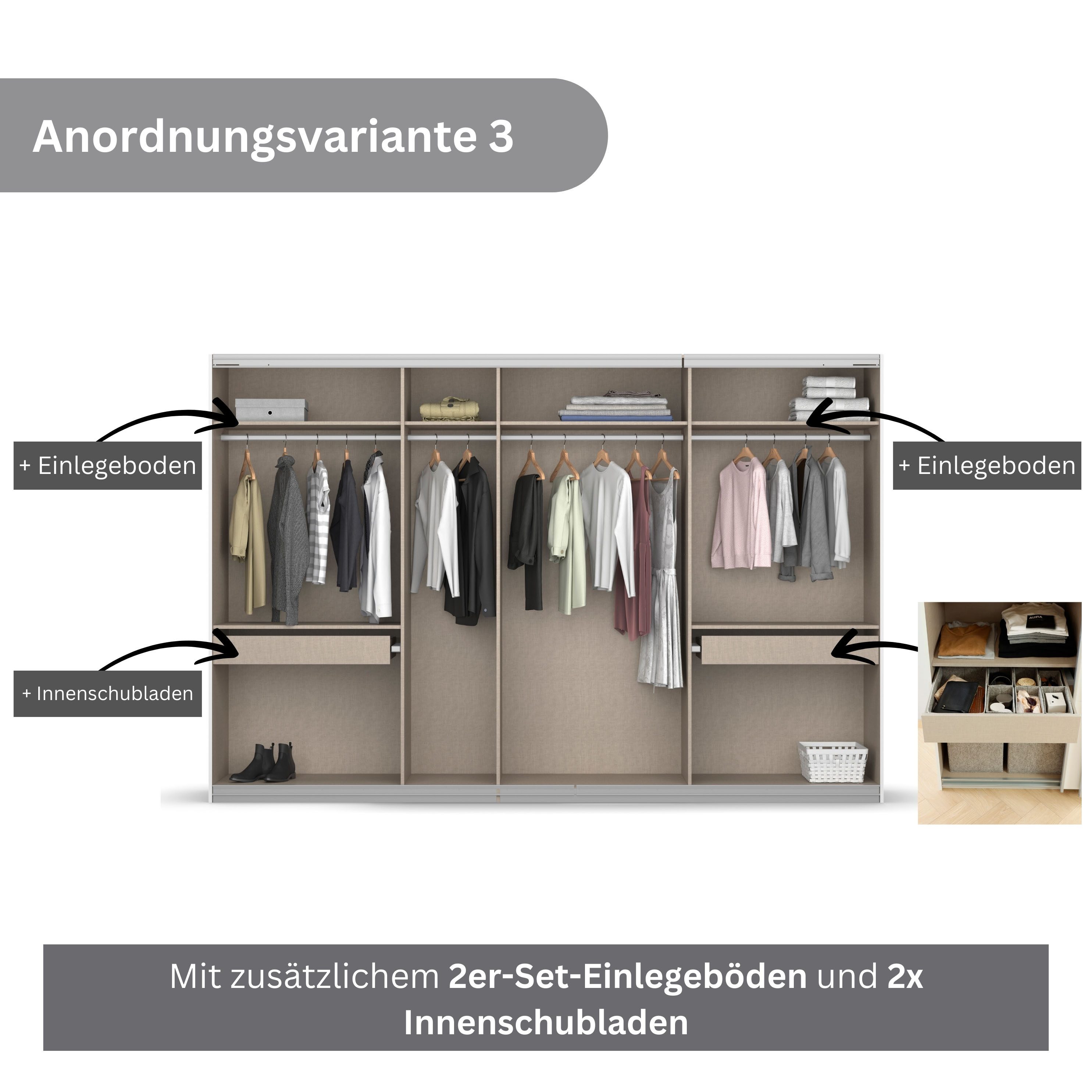 rauch Zweefdeurkast Kledingkast kast garderobe BESTSELLER KOLUNA met spiegel inclusief 2 binnenladen en extra legplanken made in germany