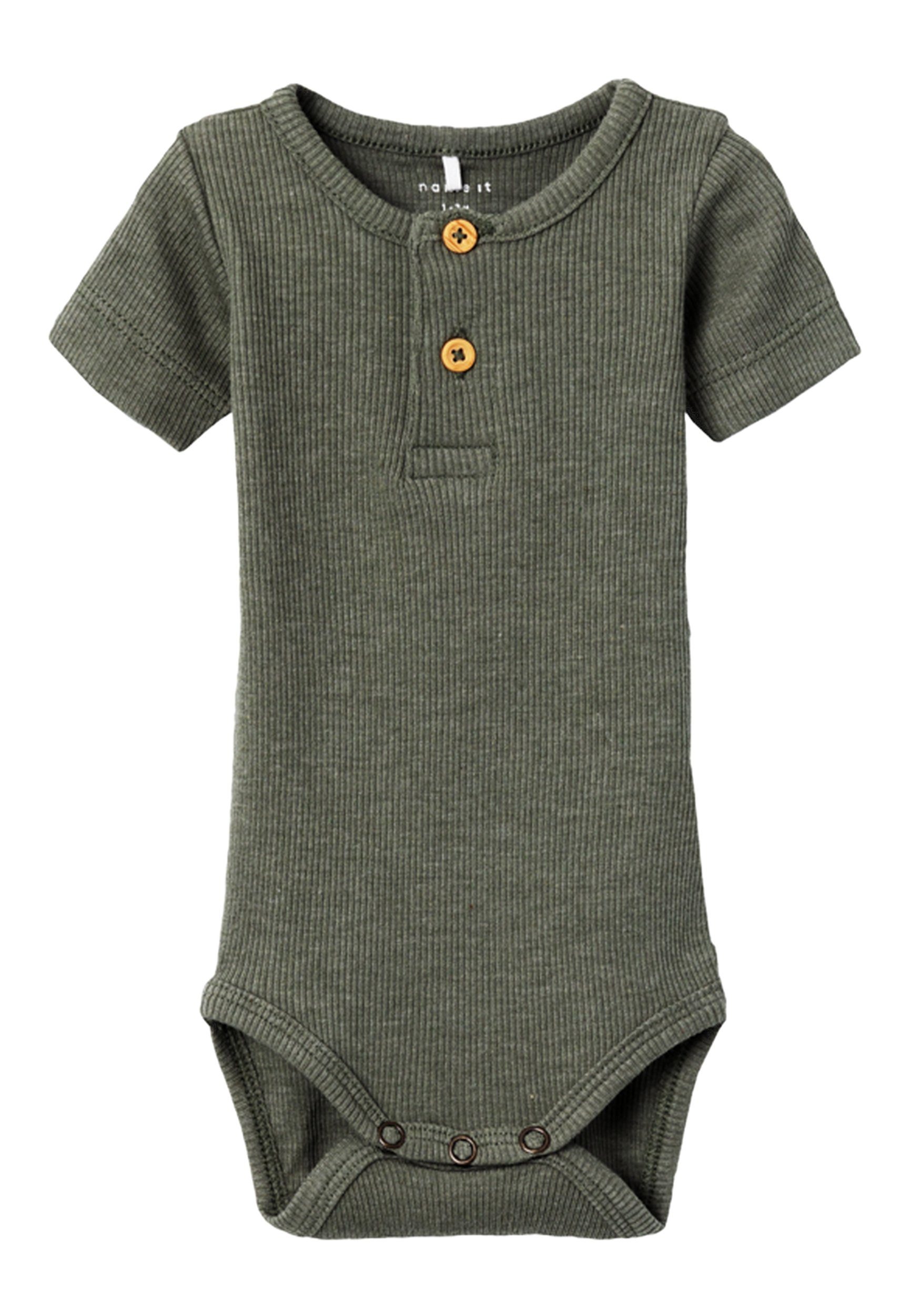 Name it BABY romper NBMKAB olijfgroen Jongens Katoen Ronde hals Effen 50