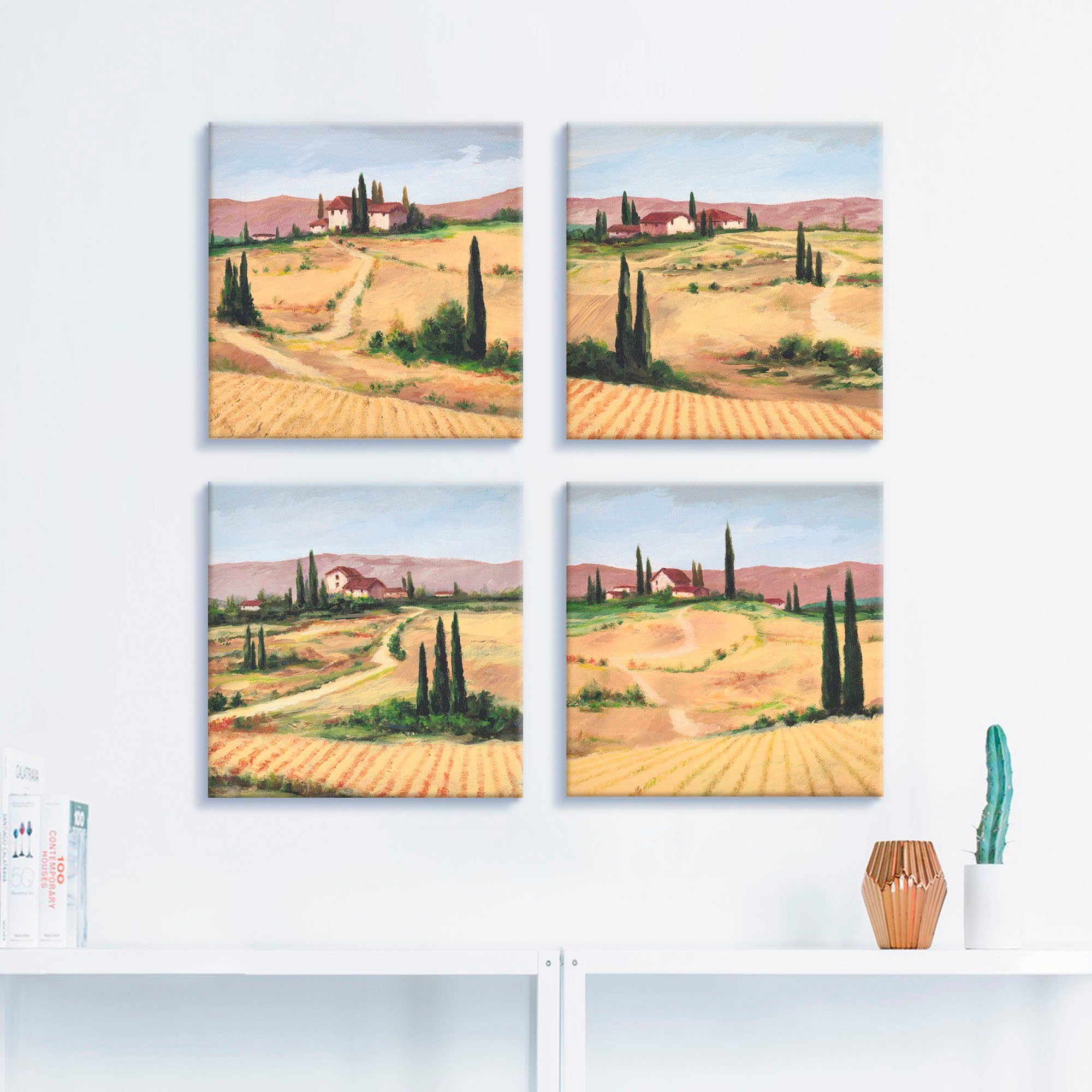 Artland Artprint op linnen De Toscaanse landschappen set van 4, verschillende maten (4-delig)