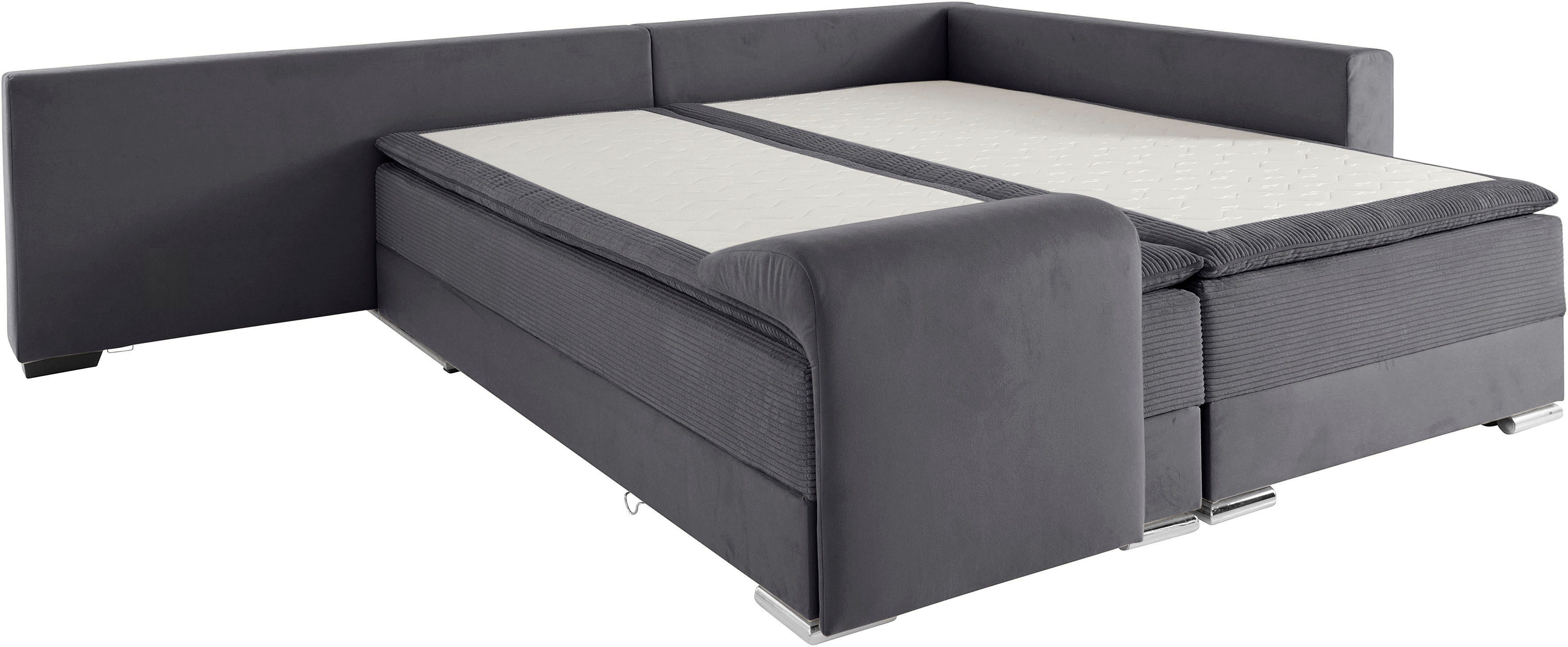 INOSIGN Hoekbank Night & Day L-vorm met permanente slaapfunctie met armleuning met boxspring-bedfunctie 180x200 cm en opberglade, doorlopend slaper!