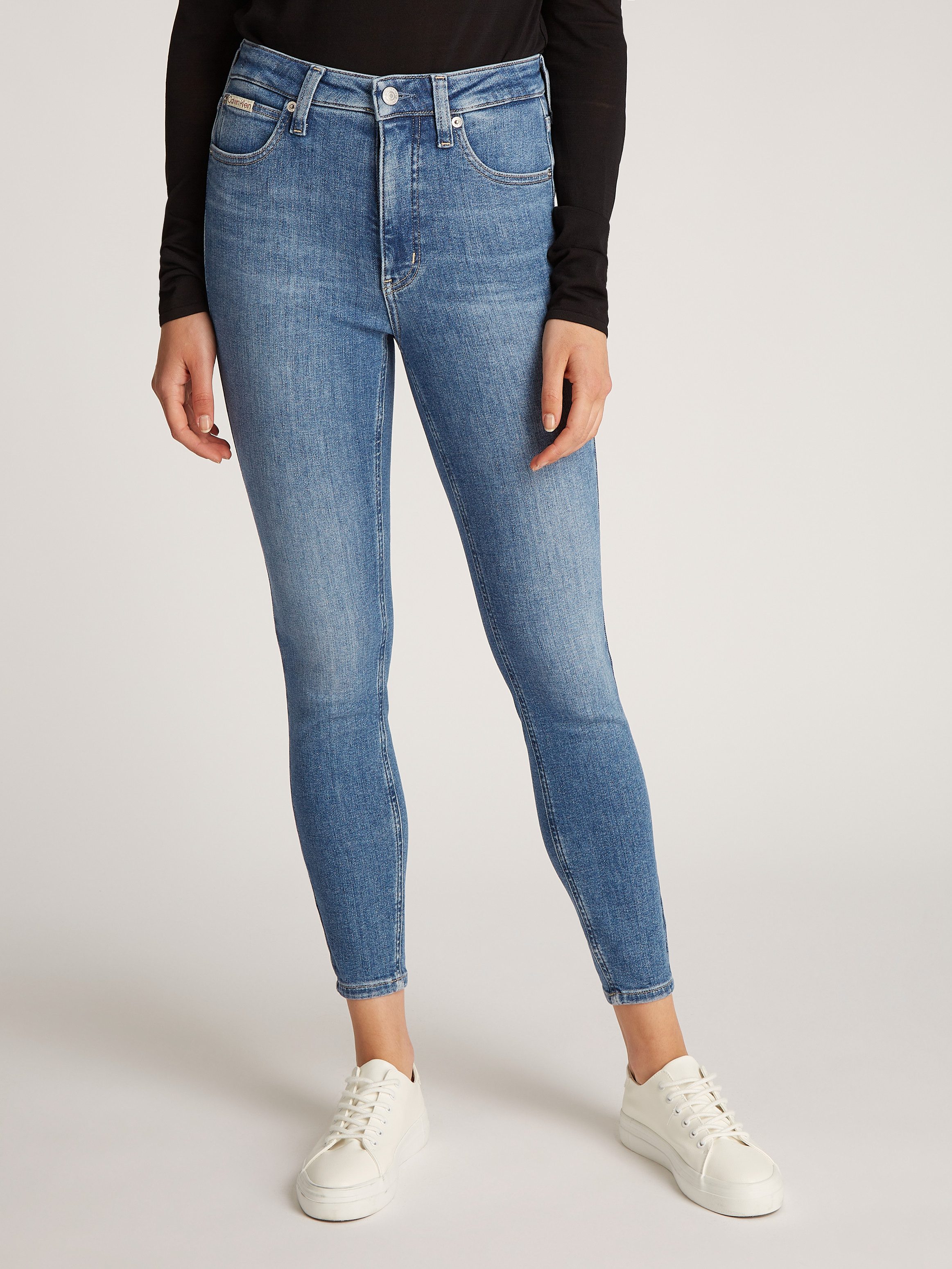 Calvin Klein Skinny fit jeans HIGH RISE SUPER SKINNY ANKLE met stone-wash look, met muntzakje