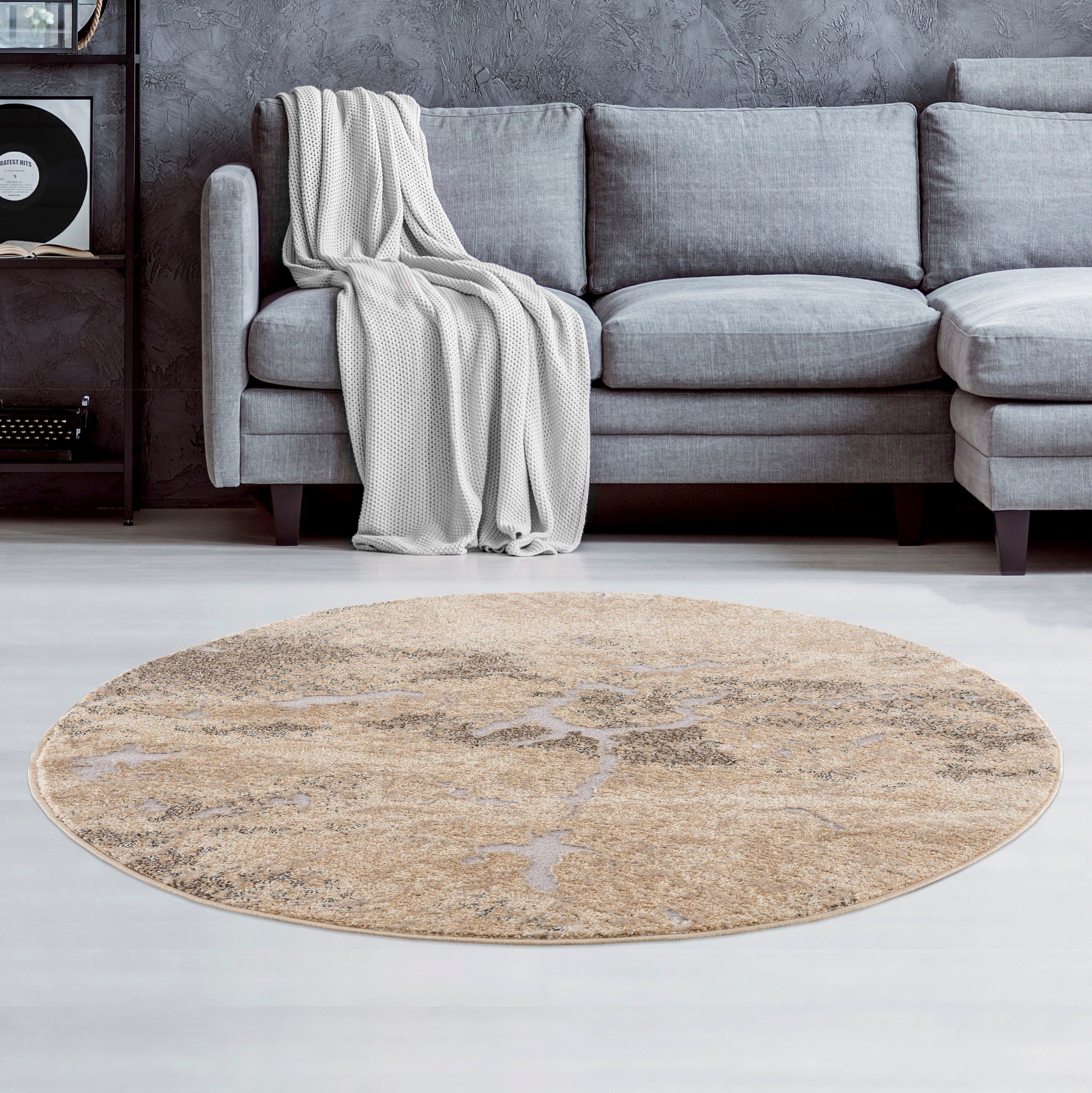 my home Vloerkleed Marmer Tapijt in moderne marmerlook, hoog-laag effect, vlak, effen kleur