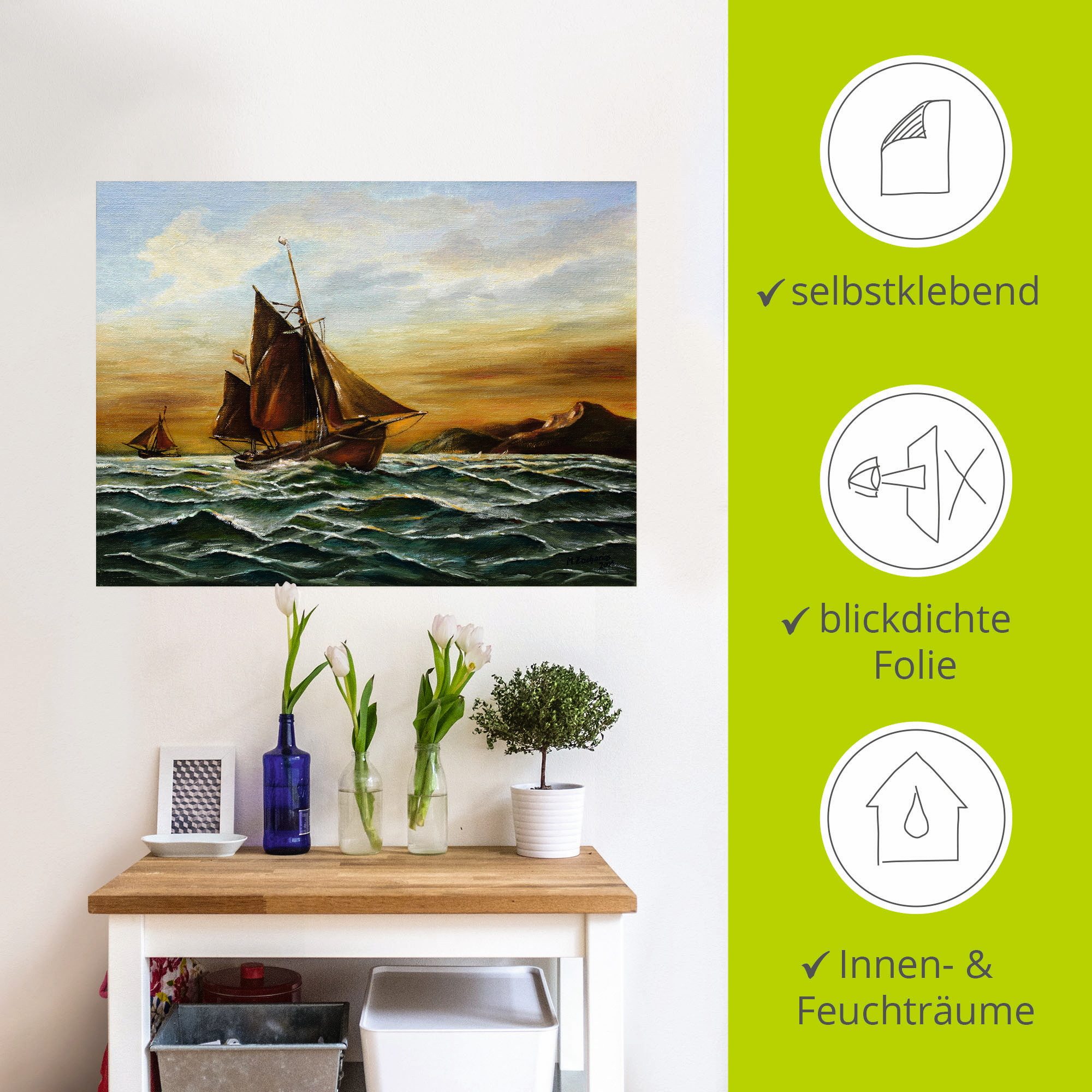 Artland Artprint Zeilschip op zee - maritieme schilderkunst als artprint op linnen, muursticker in verschillende maten