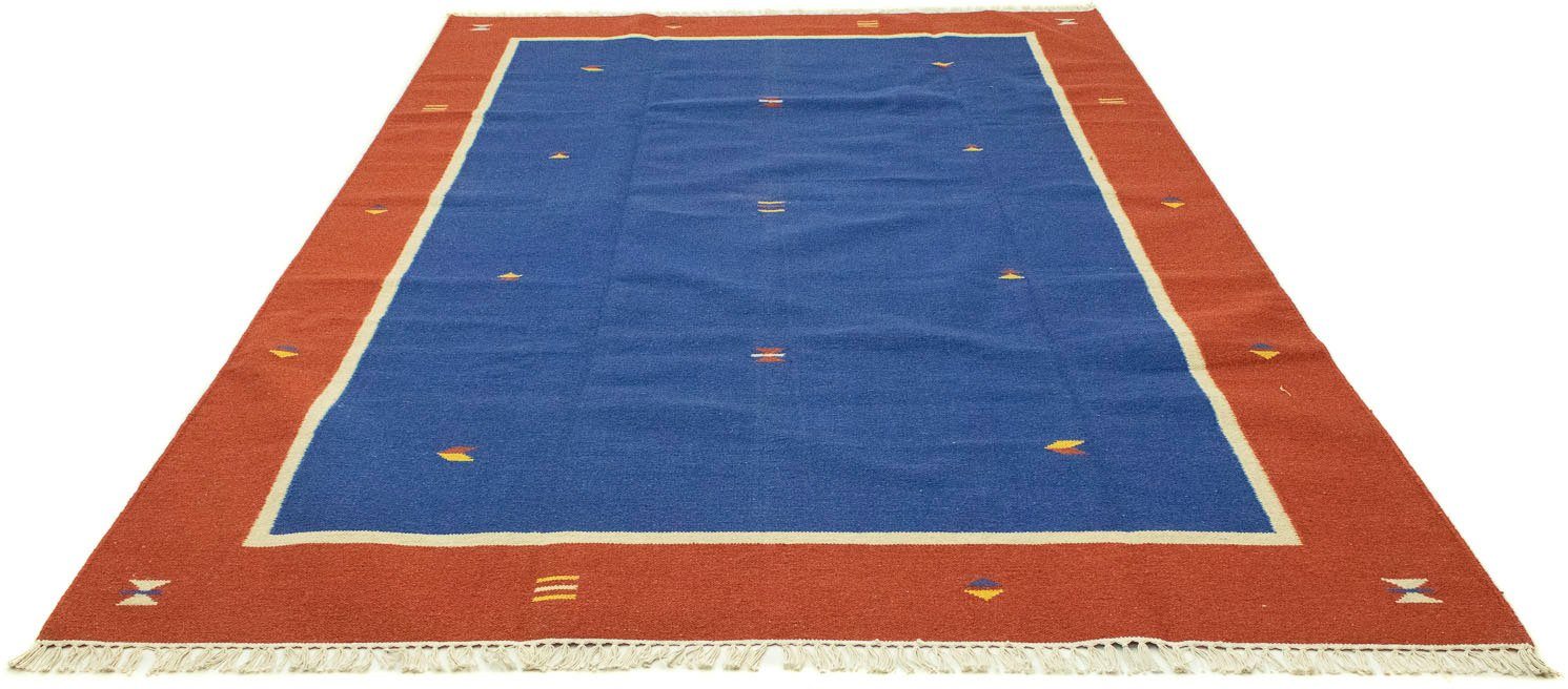 morgenland Wollen kleed Kelim vloerkleed met de hand geweven blauw Laagpolig