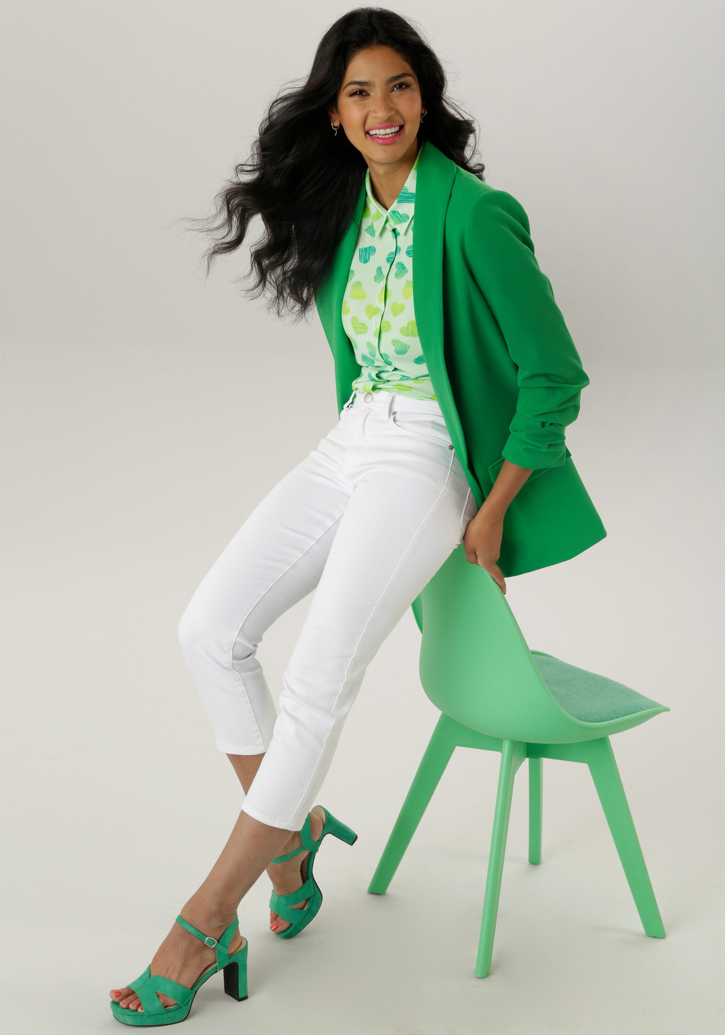 Aniston SELECTED Lange blazer met modieuze reverskraag en gerimpelde mouwen nieuwe collectie