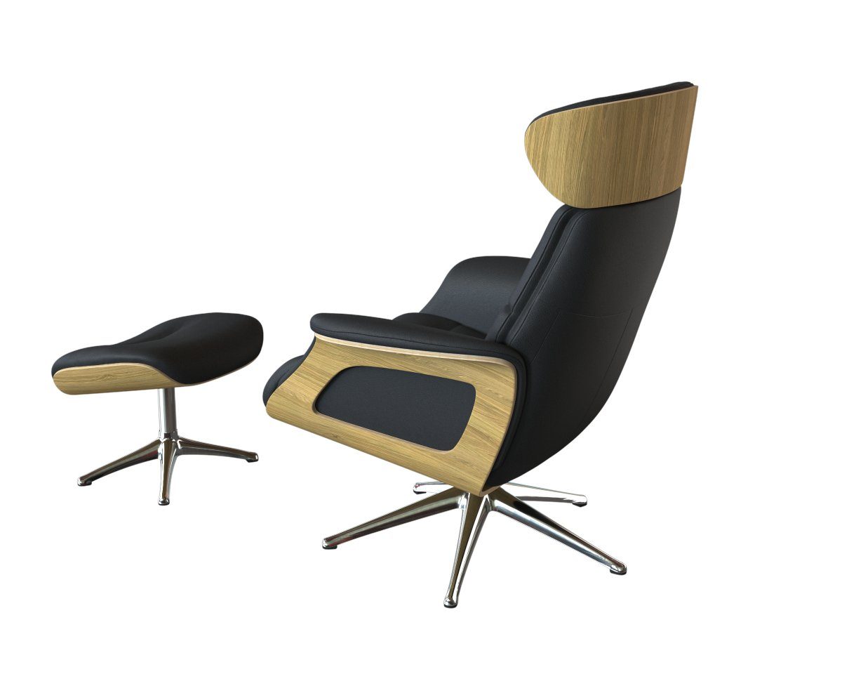 FLEXLUX Relaxfauteuil Clement relaxstoel, gestoffeerde stoel, ligstoel, TV-stoel, Rug- & hoofdverstelling, draaibaar, armleuning eiken, voet aluminium