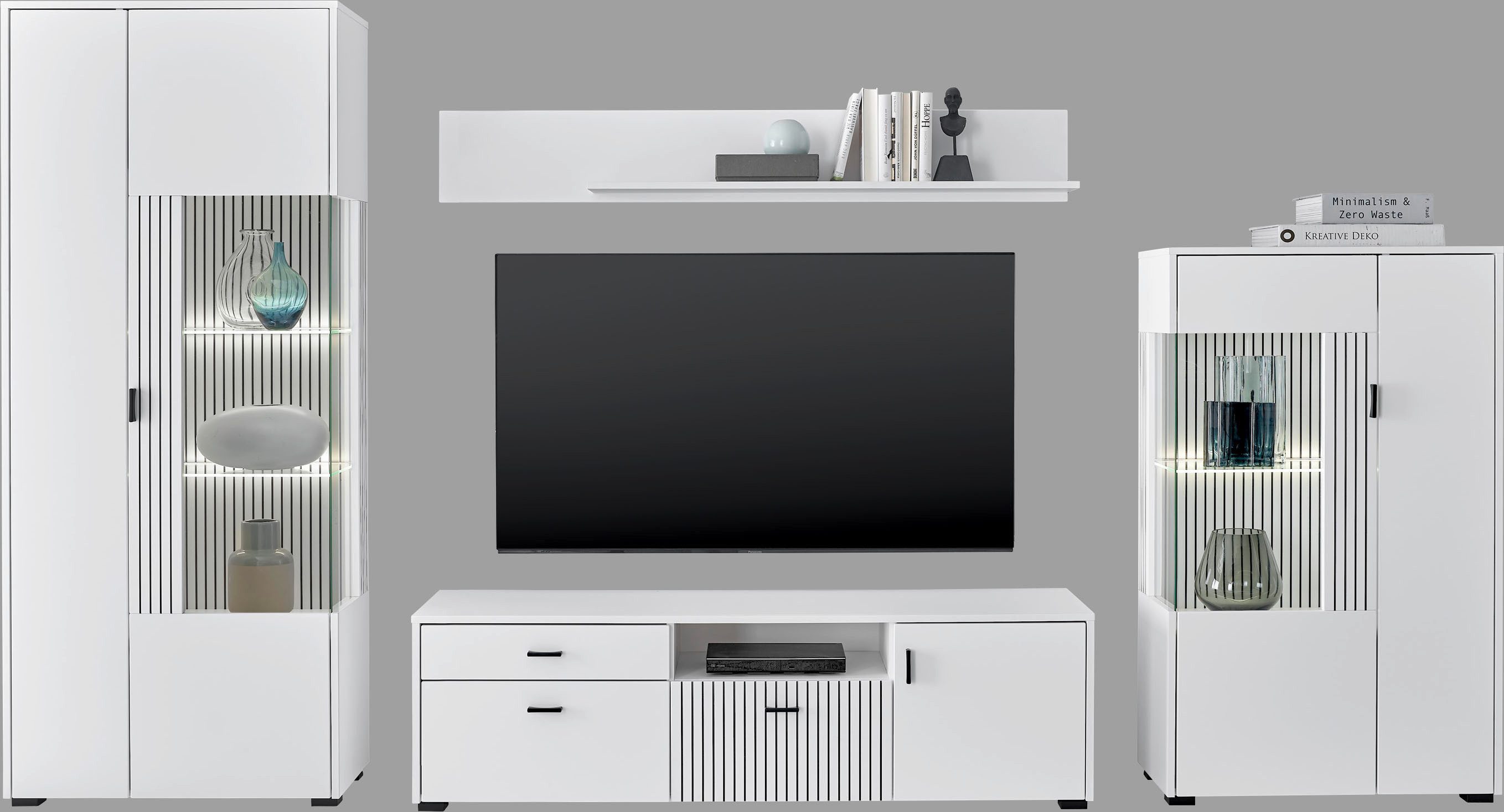 INOSIGN Wandmeubel Hudson met moderne groevenlook, handgrepen van metaal (zwart), breedte 320 cm (set, 4-delig)