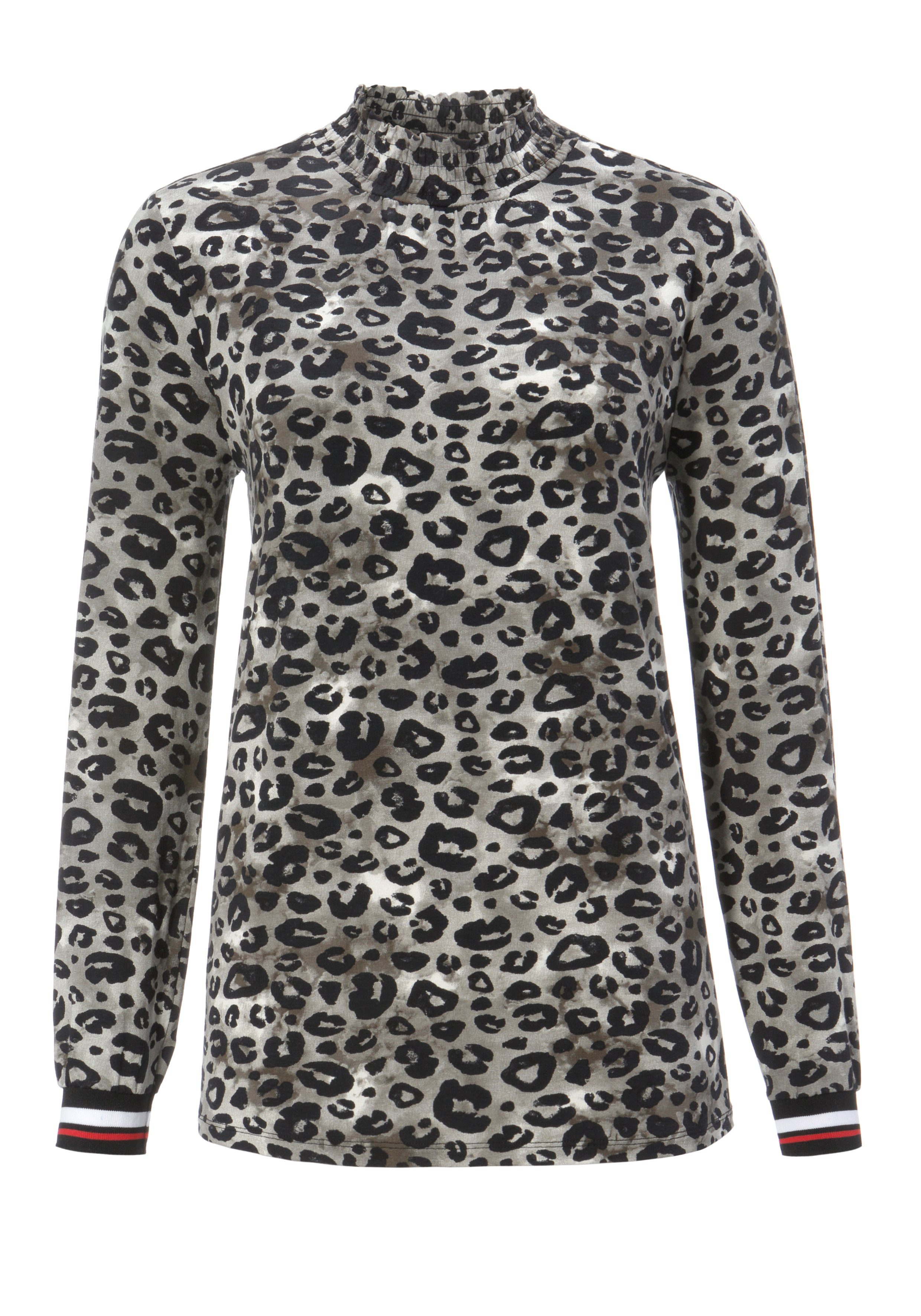Aniston CASUAL Shirt met lange mouwen met trendy animal-print en gestreepte boord