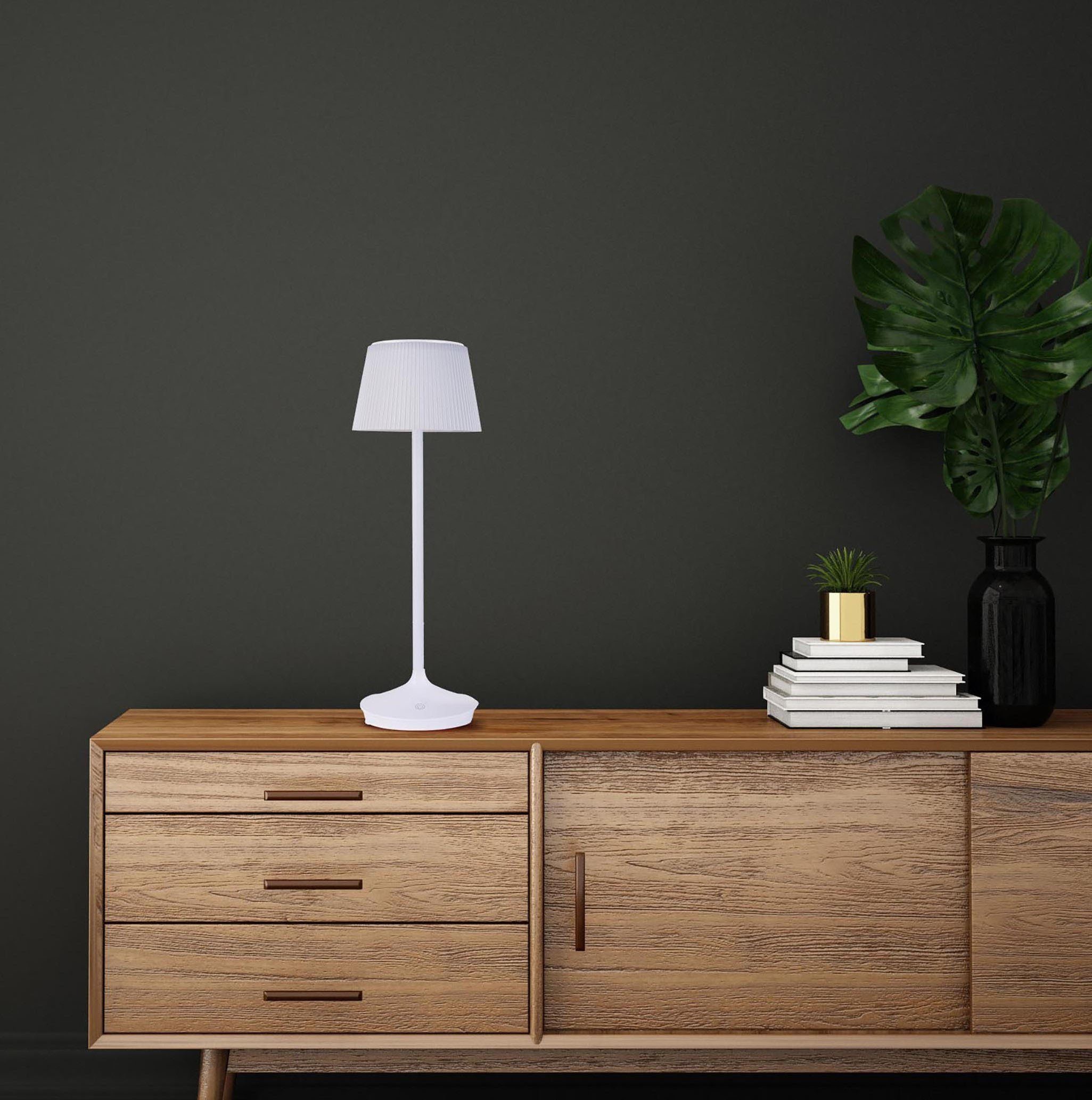 näve Led-tafellamp Zonne-lamp / acculamp "EMMI" Zonne-energie, accubedrijf, CCT, aanraaksensor, accutafellamp (1 stuk)