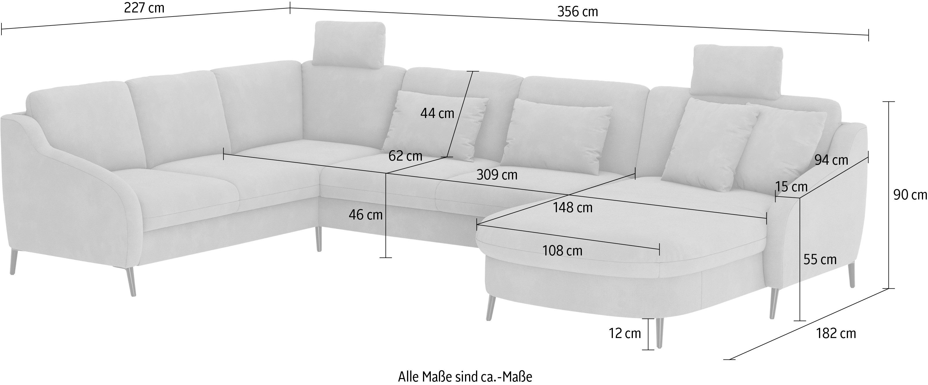 sit&more Zithoek Soul U-model optioneel met bedfunctie en bedlade of lade