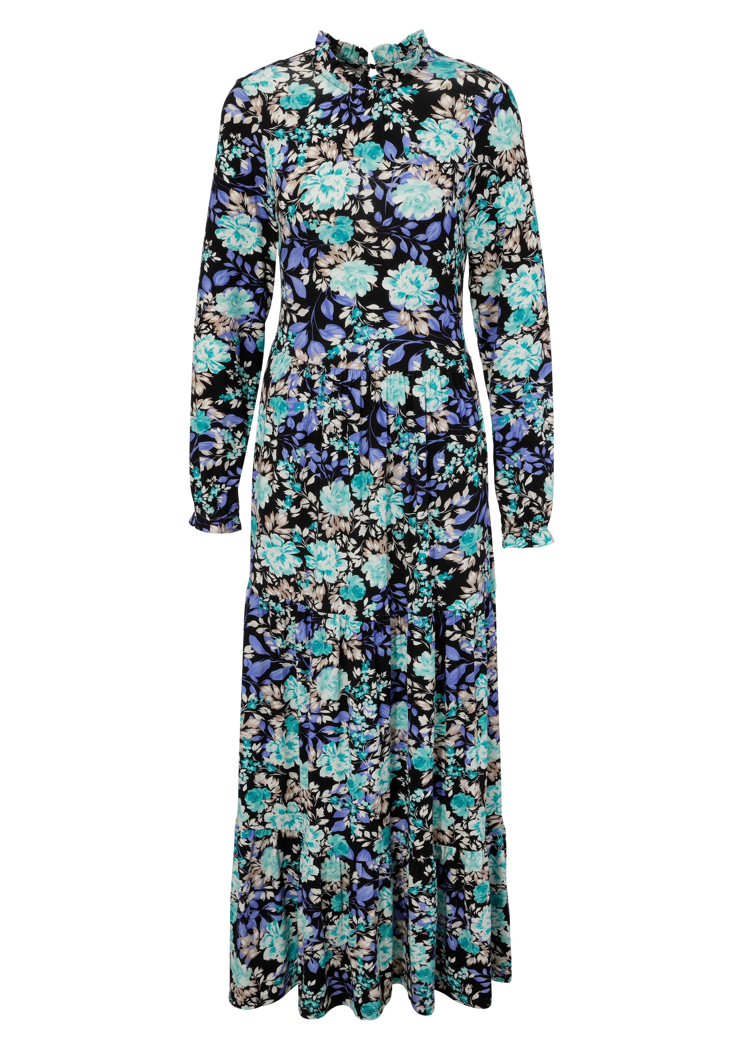 Aniston SELECTED Maxi-jurk met romantische rozenprint en ruchesversiering