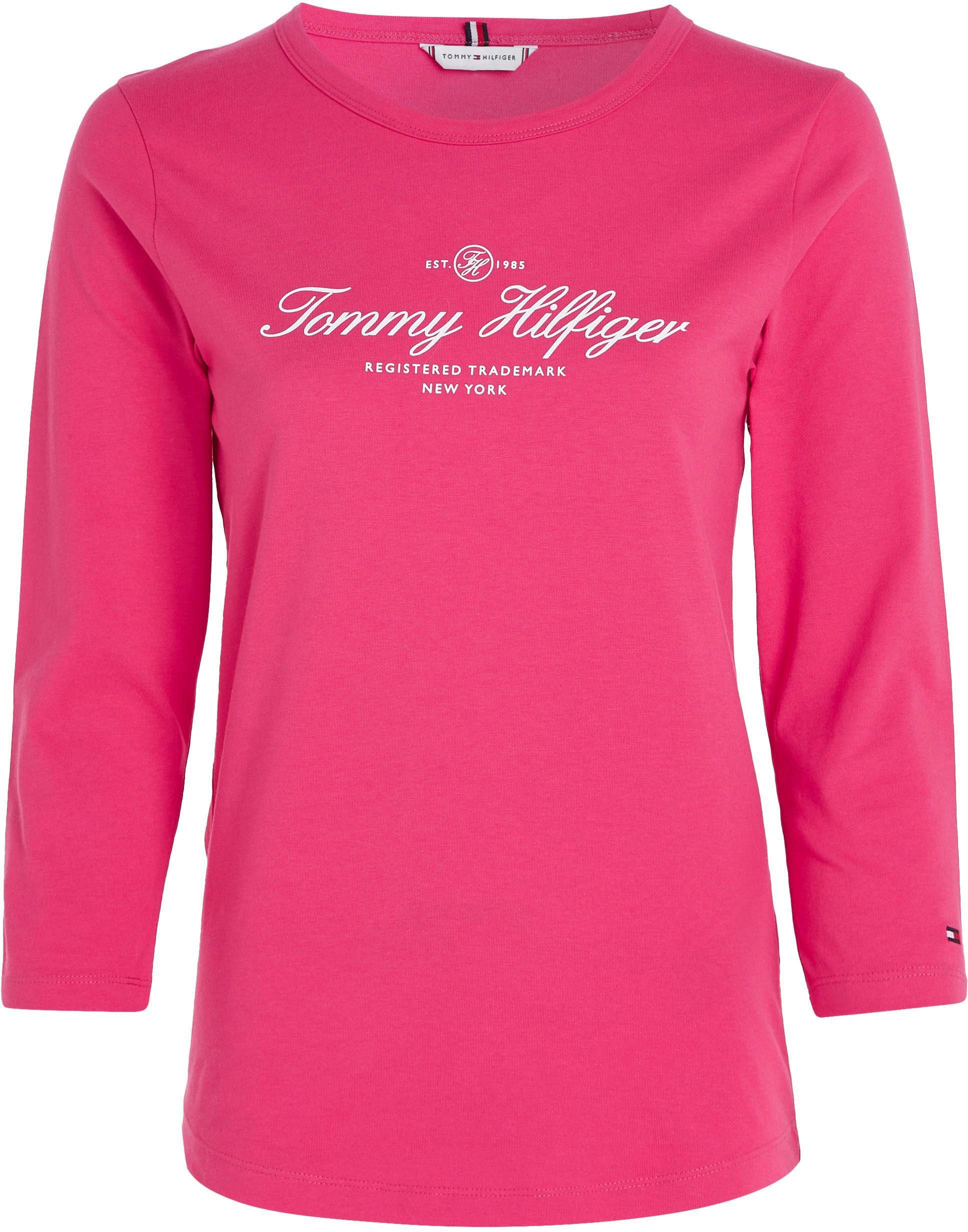 Tommy Hilfiger Shirt met lange mouwen SLIM SIGNATURE OPEN NK 3/4SLV met tommy hilfiger signature-logo-opschrift