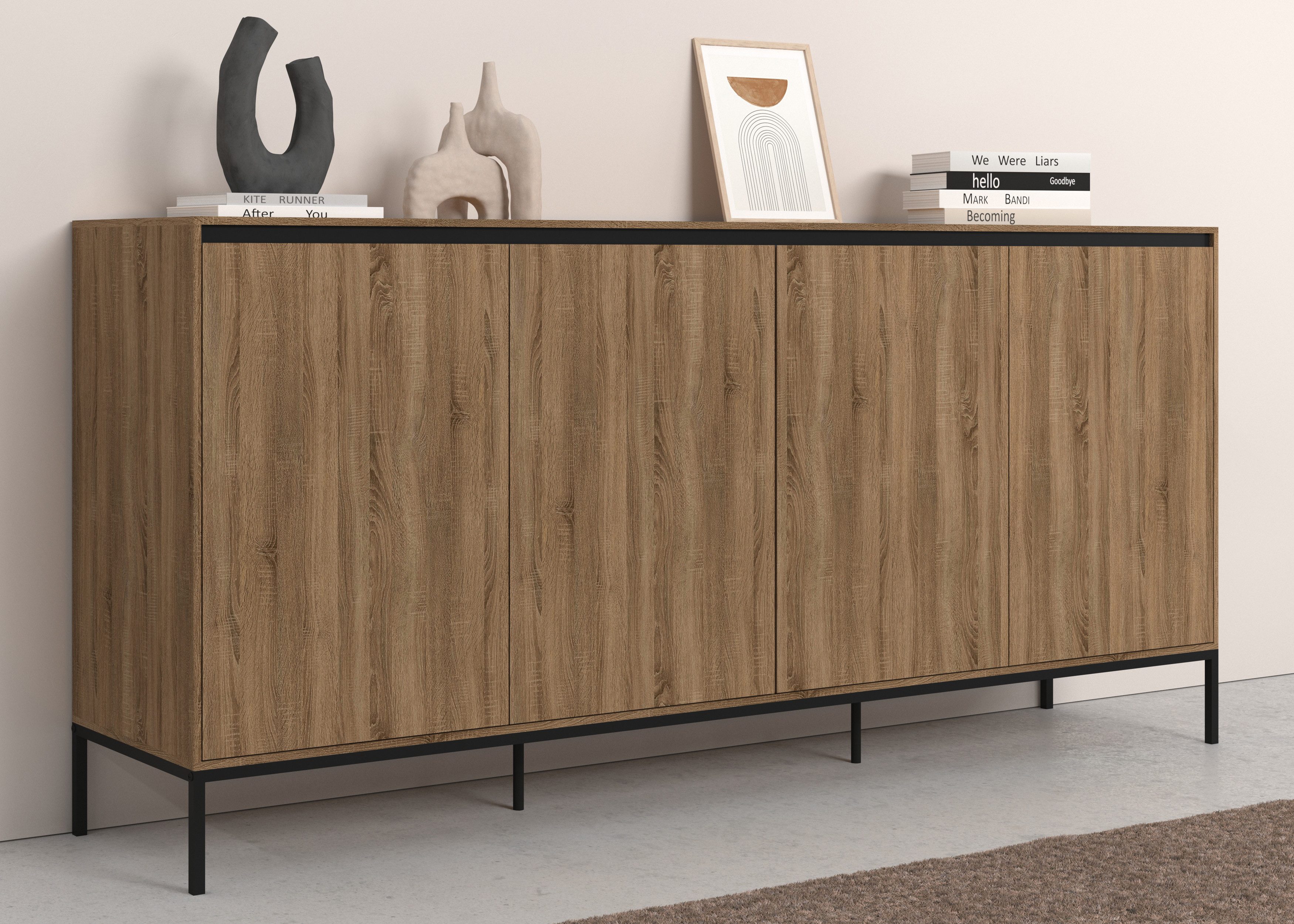 INOSIGN Dressoir Bari Commode met 4 deuren en 2 vaste inlegplanken, breedte 175 cm