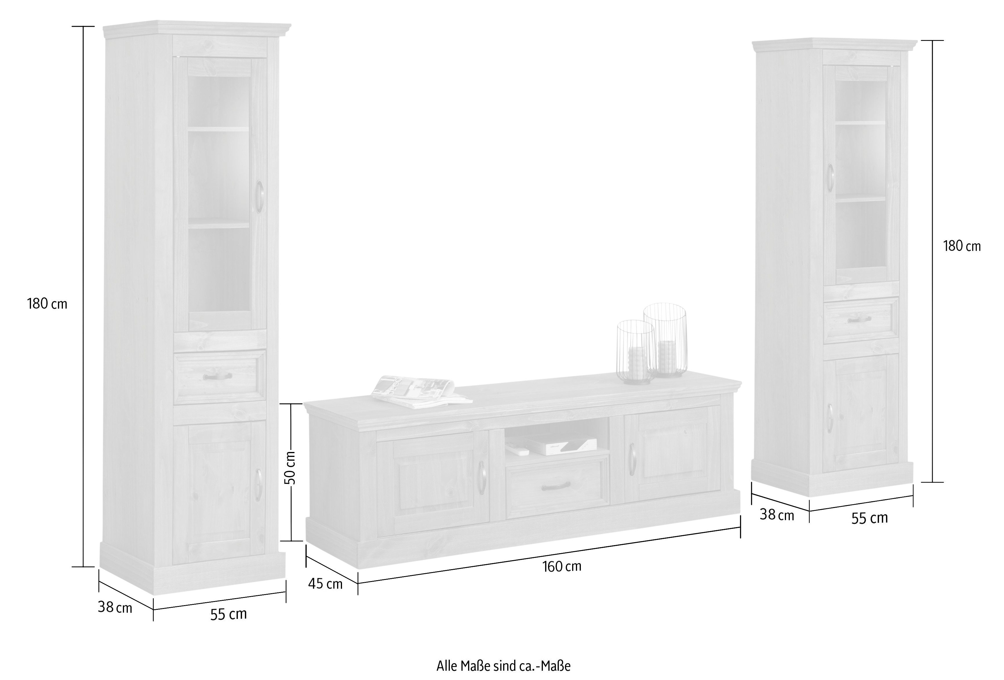 Home affaire Wandmeubel Selma 2 vitrines en 1 lowboard (set, 3-delig)