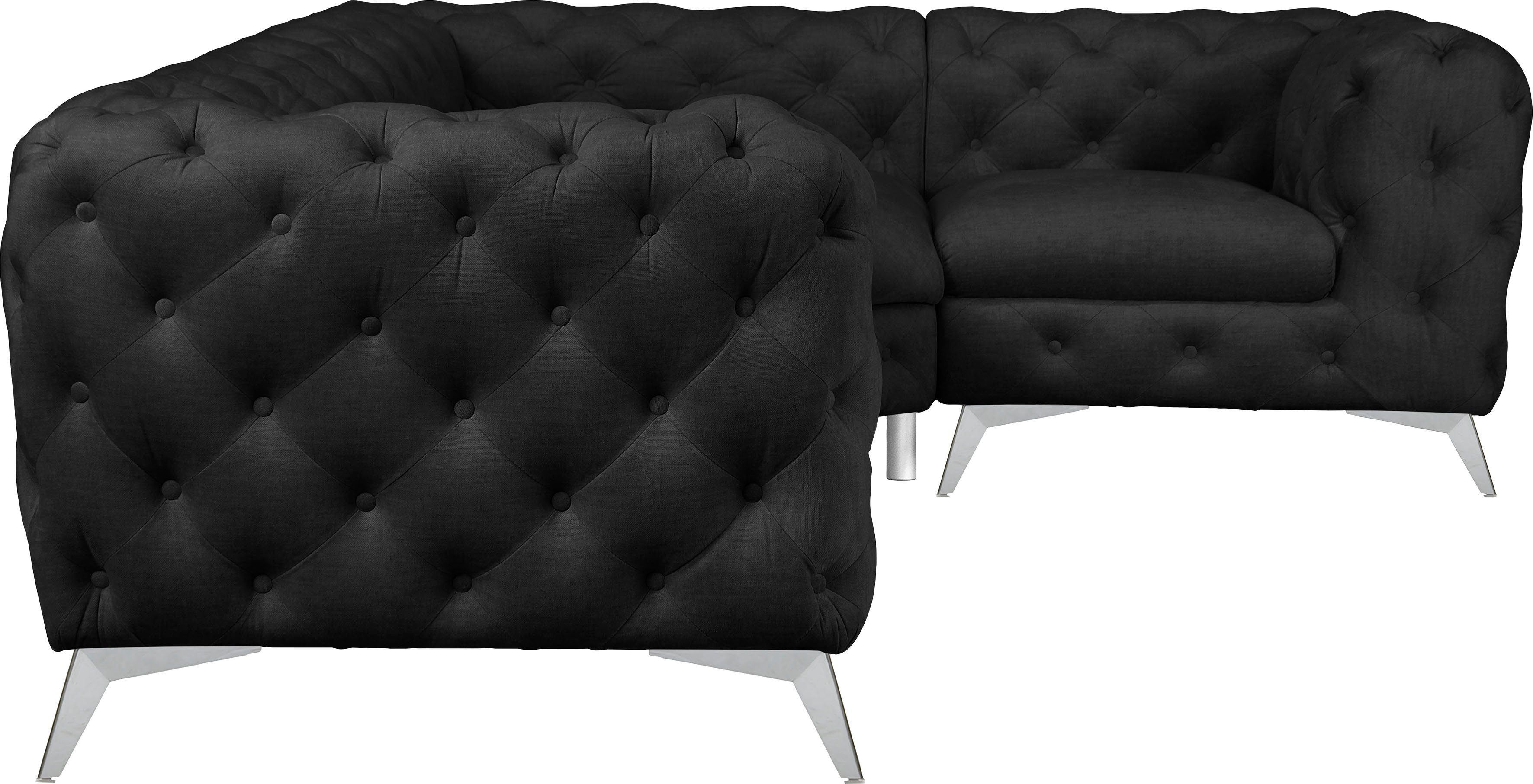 Leonique Chesterfield-bank Hoekbank GLYNIS L-vorm met golfvering, afmetingen B/D/H 264/204/75cm luxueuze capitonnage, moderne chesterfield look, kleur van de poten ter keuze