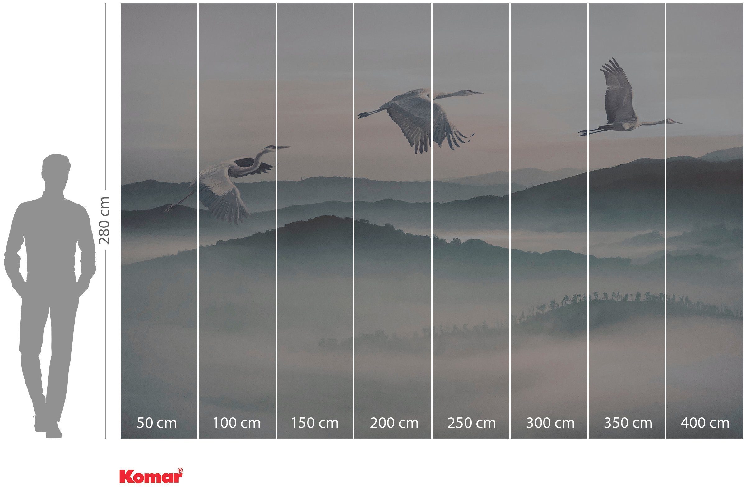 Komar Vliesbehang Digitale print vlies - Mystic Cranes - Afmeting 400 x 280 cm