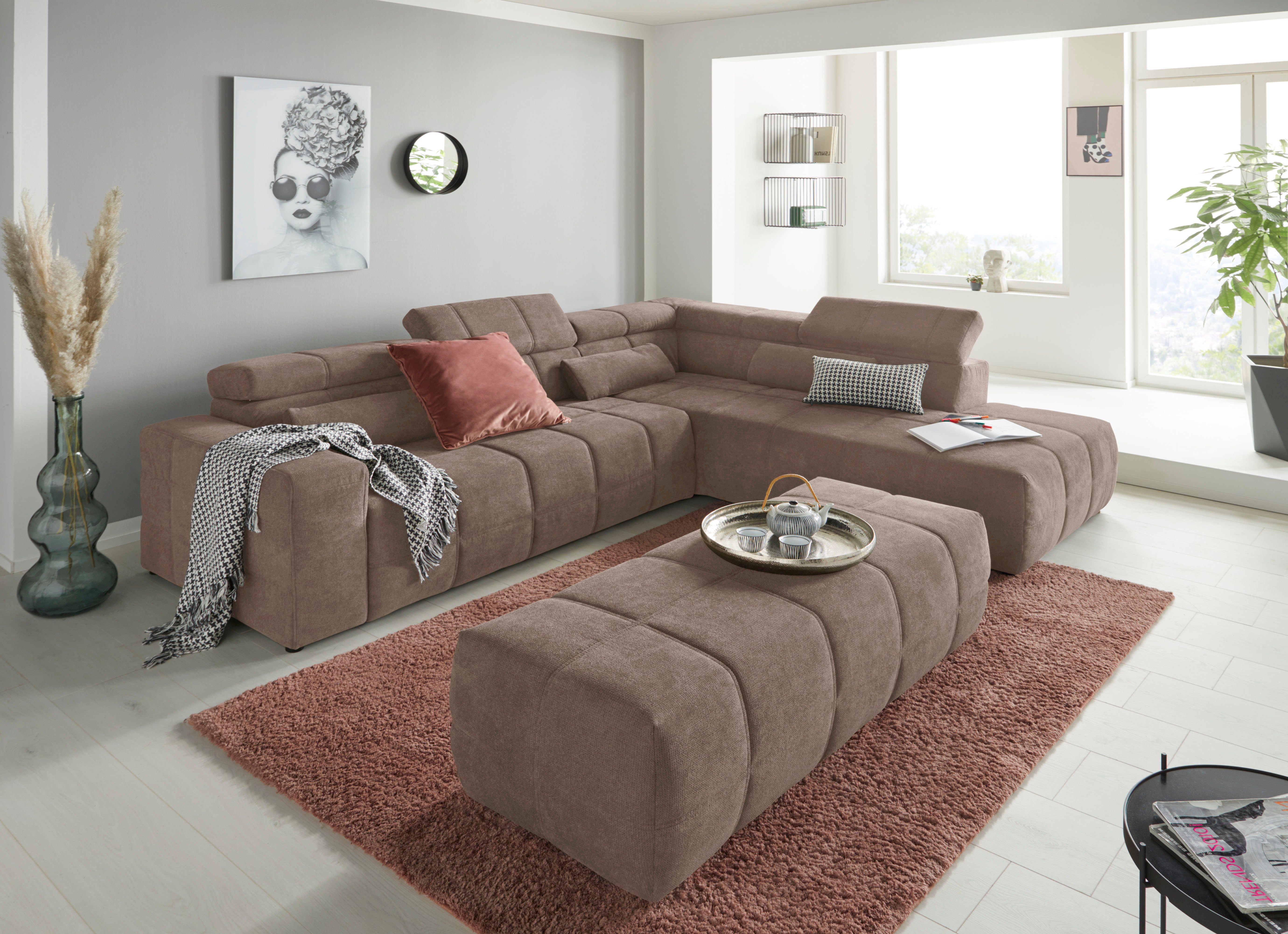 DOMO collection Hoekbank Brandon L-vorm, ook in leer met verstelbare hoofdsteun, naar keuze met verstelbare zitdiepte