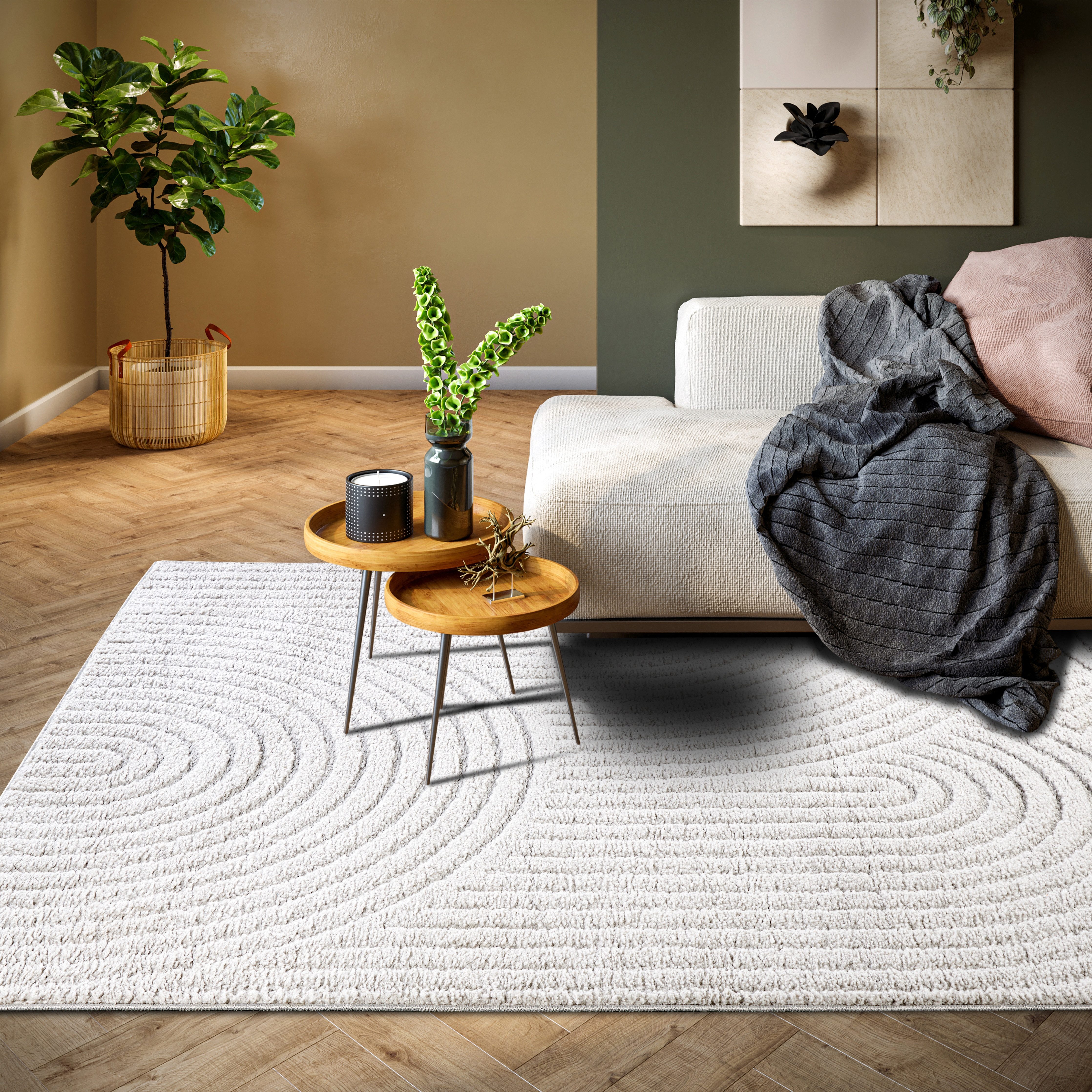 ELLE DECORATION Design-vloerkleed Cosy Panglao, ook als rond tapijt verkrijgbaar uni laagpolig, hoog-laag structuur, modern, scandi, boho, woonkamer