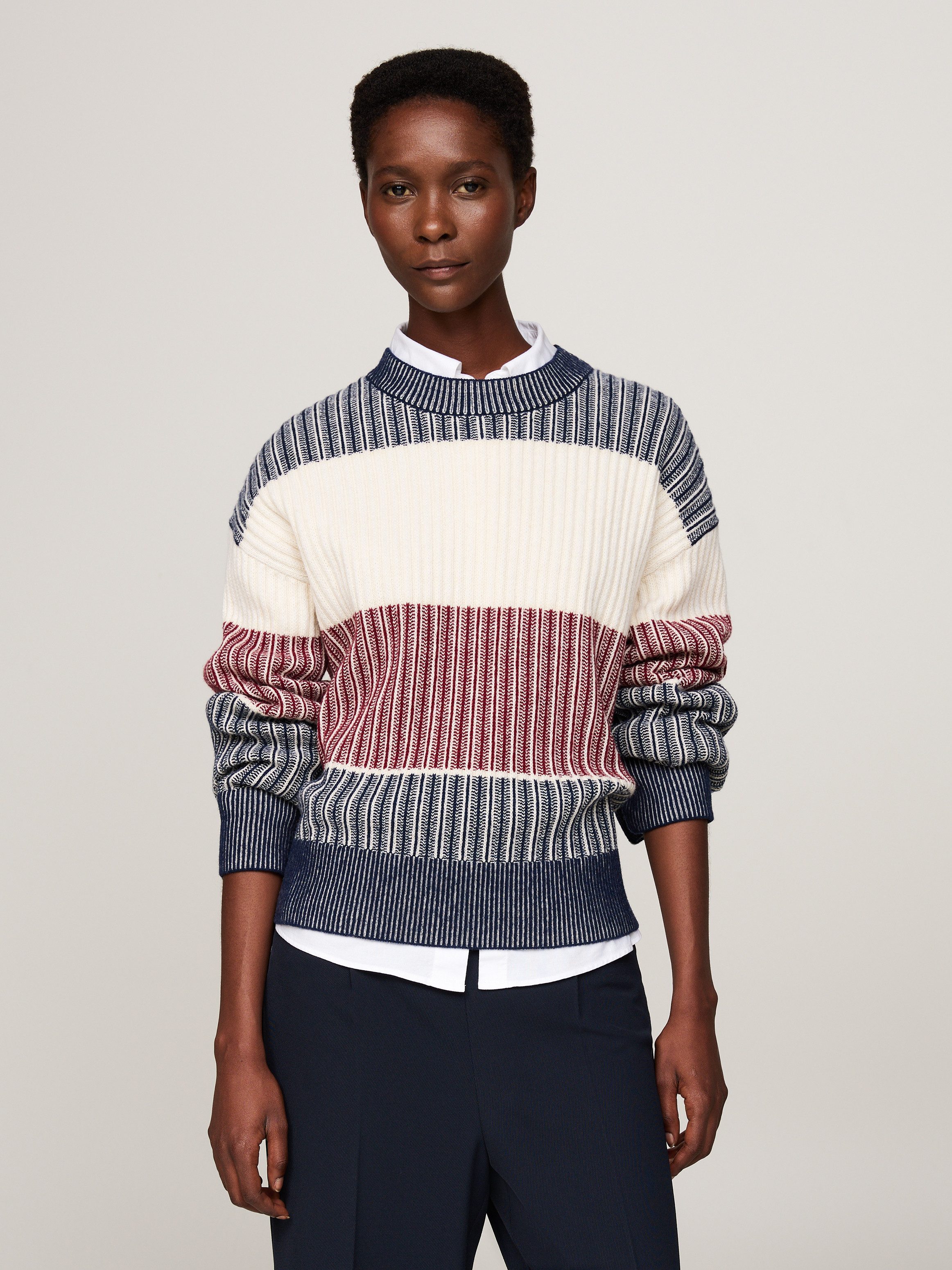 Tommy Hilfiger Gebreide trui GLOBAL STP ALL OVER SWEATER met global stripe (Global Serie TH VROUWEN)