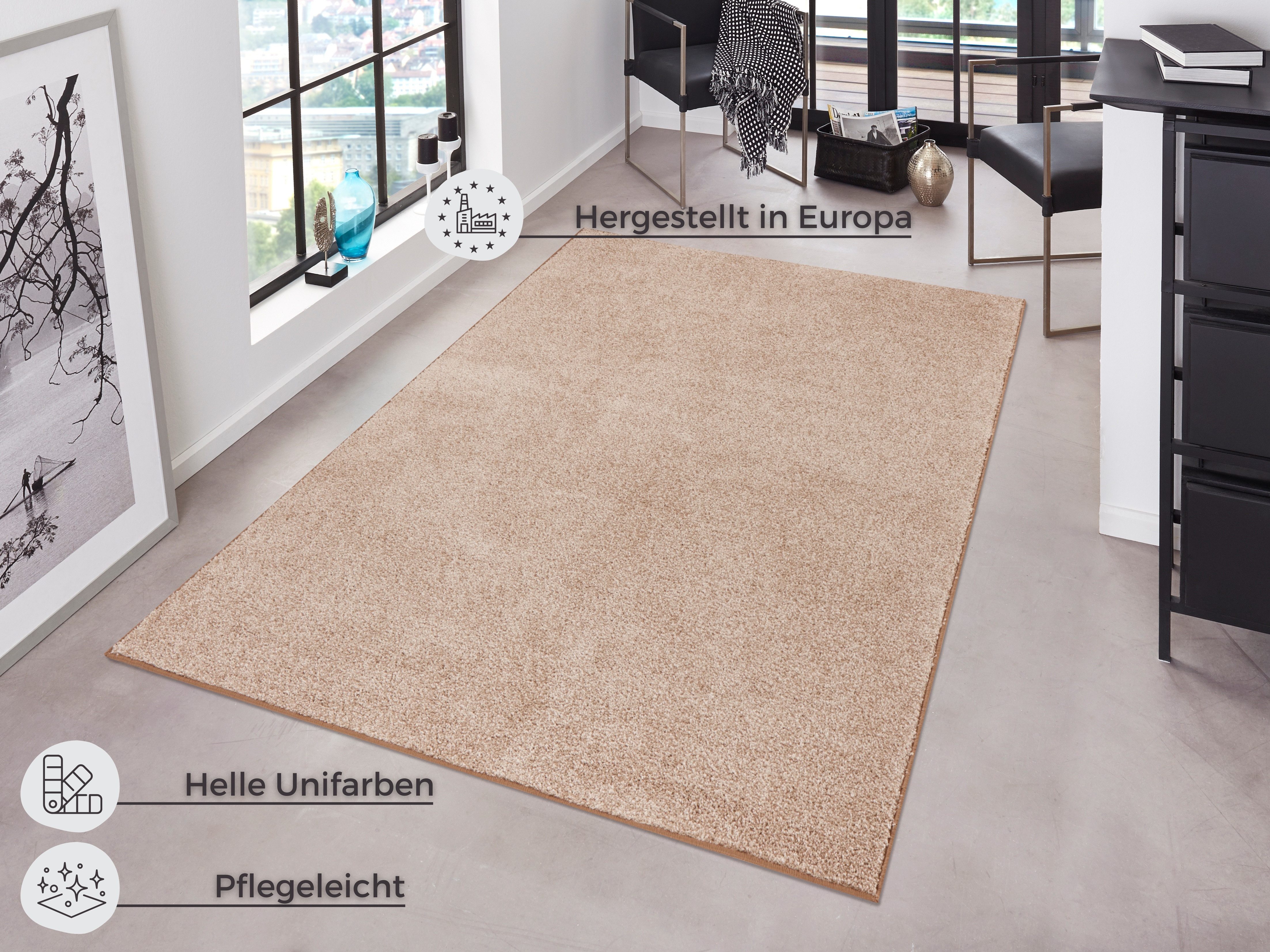 HANSE Home Vloerkleed Pure 100 korte pool Kortpolig, effen, omgezoomd, loper, woonkamer, kinderkamer, gang