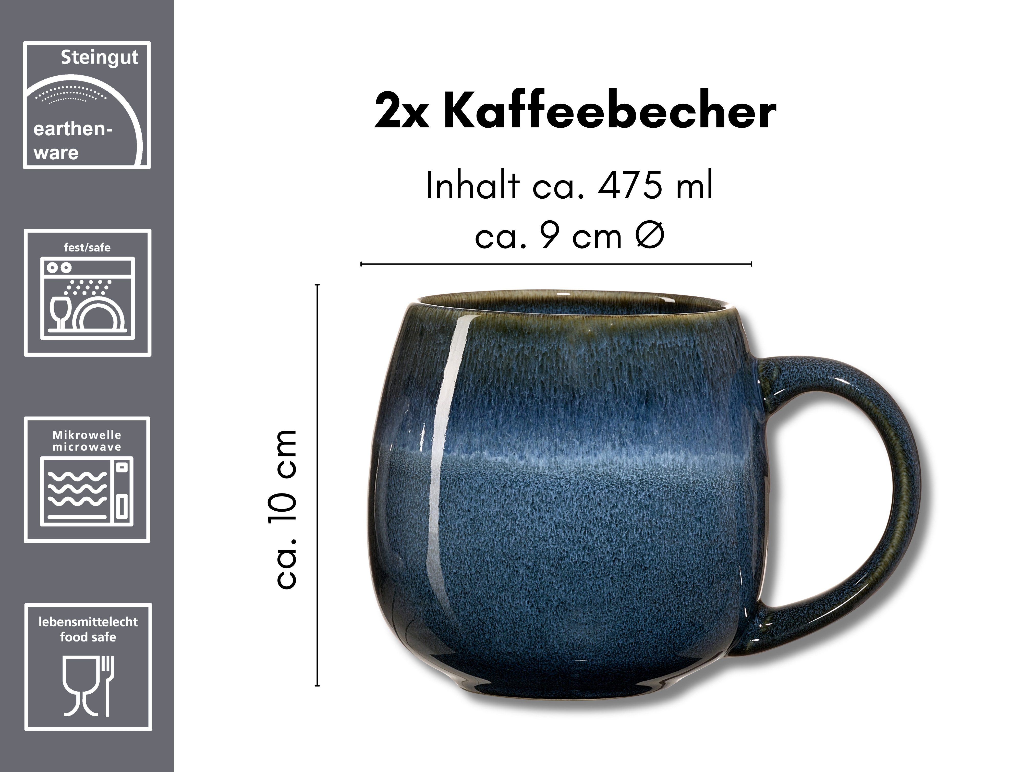 Ritzenhoff & Breker Beker Lagom 2-delig, reactieve glazuur, elk stuk een uniek exemplaar, 475 ml (set, 2-delig)