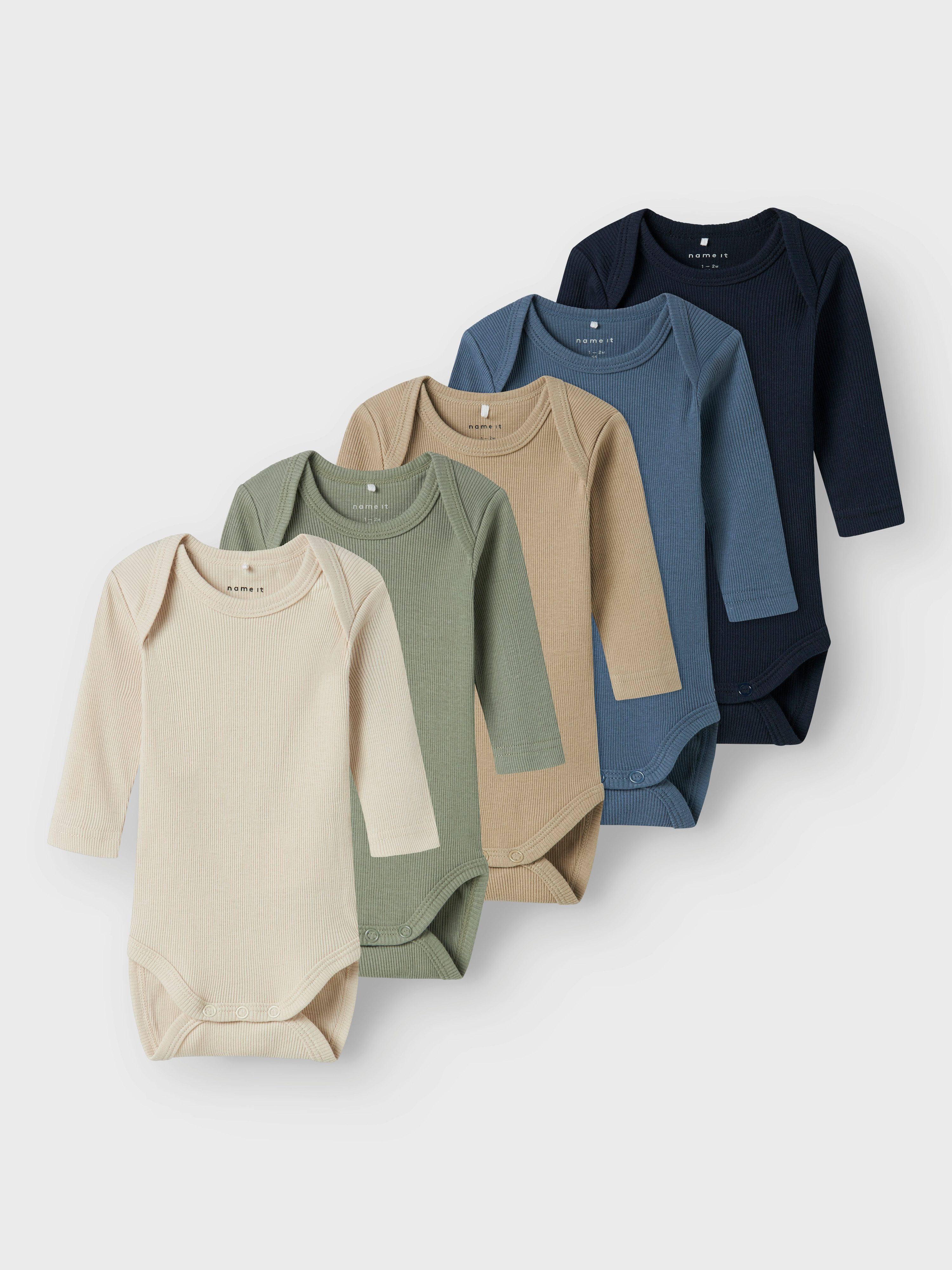 Name It Body met lange mouwen NBNBODY 5P LS SOLID RIB NOOS (set, 5-delig) kinderen rompertjes maat 74 blauw