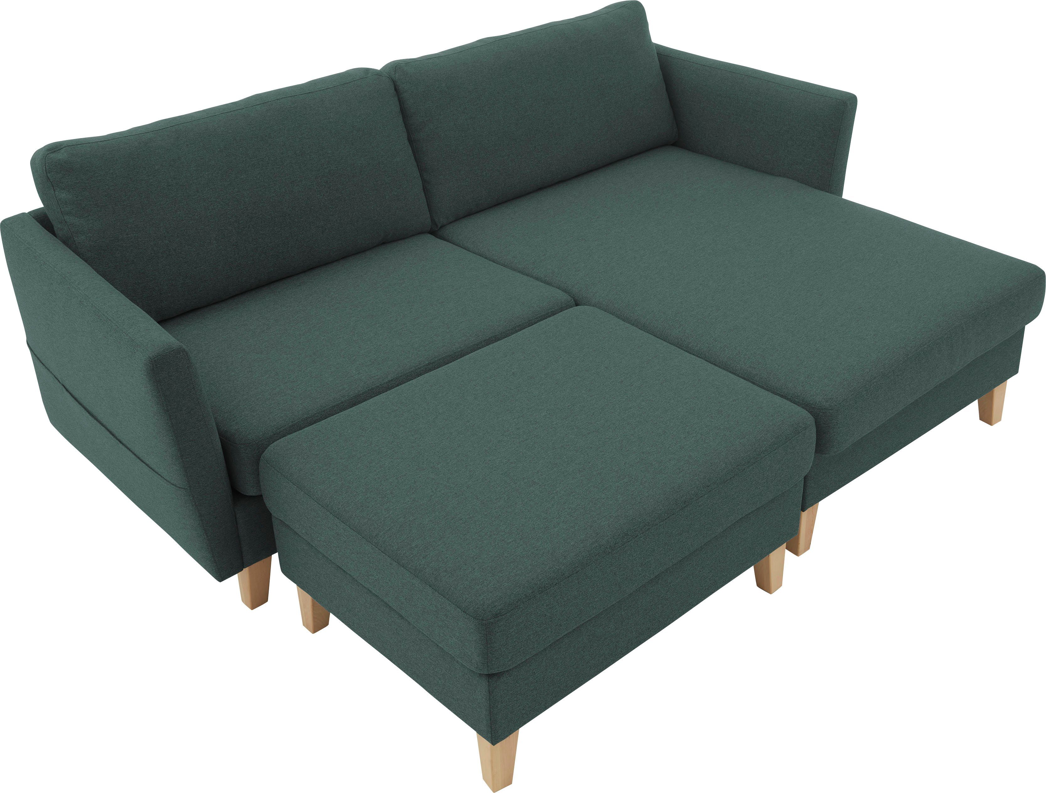 ATLANTIC home collection Hoekbank Mailo L-vorm met zakken opzij, récamier aan beide kanten te monteren, massief houten poten