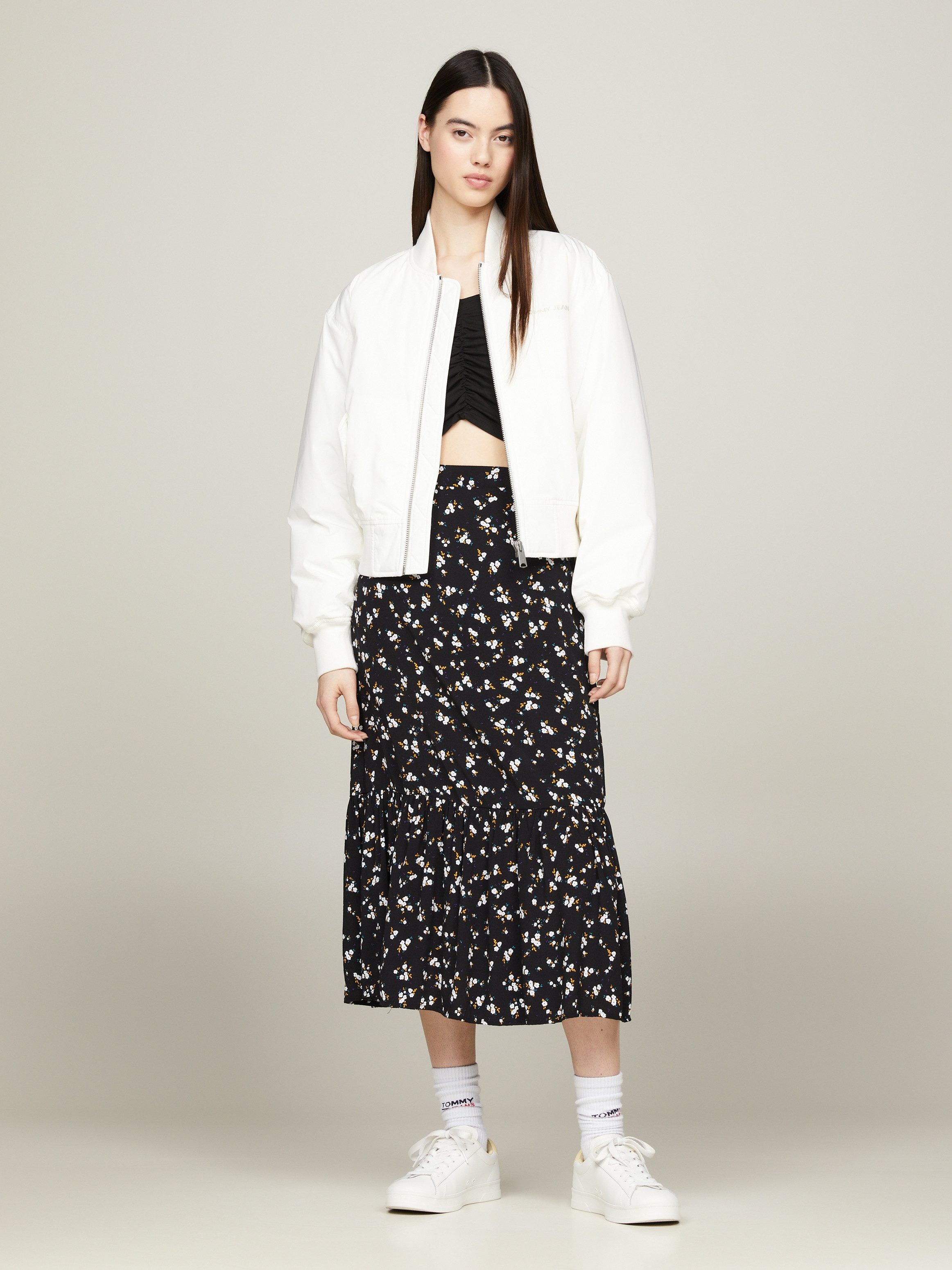 Tommy Jeans Curve Rok in a-lijn TJW FLORAL RUFFLE MIDI SKIRT EXT