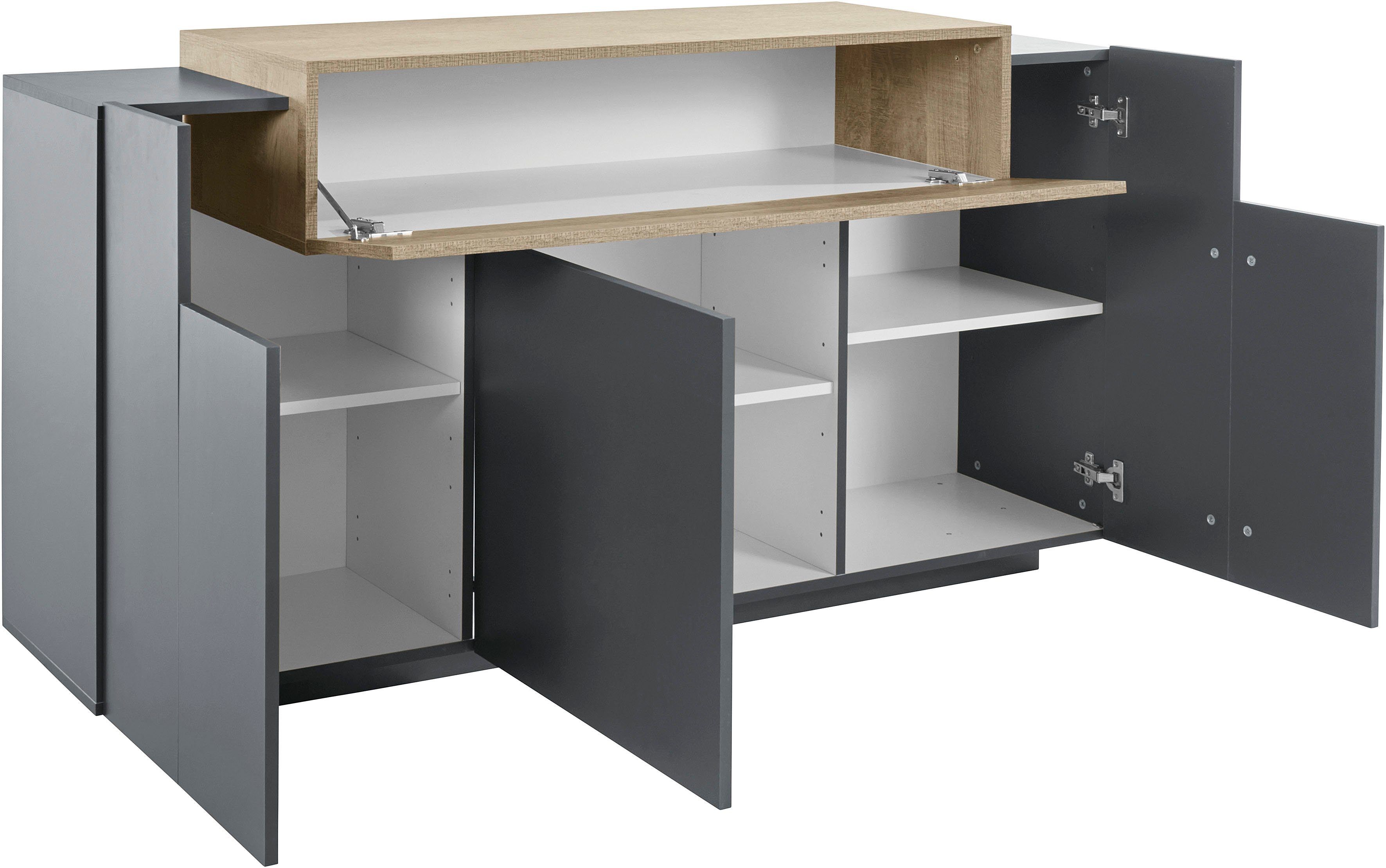 INOSIGN Dressoir Coro, commode, kast, buffet, greeploos met legplanken met 1 klep, 3 deuren, dubbele diepte bxdxh 160x45x85,6 cm