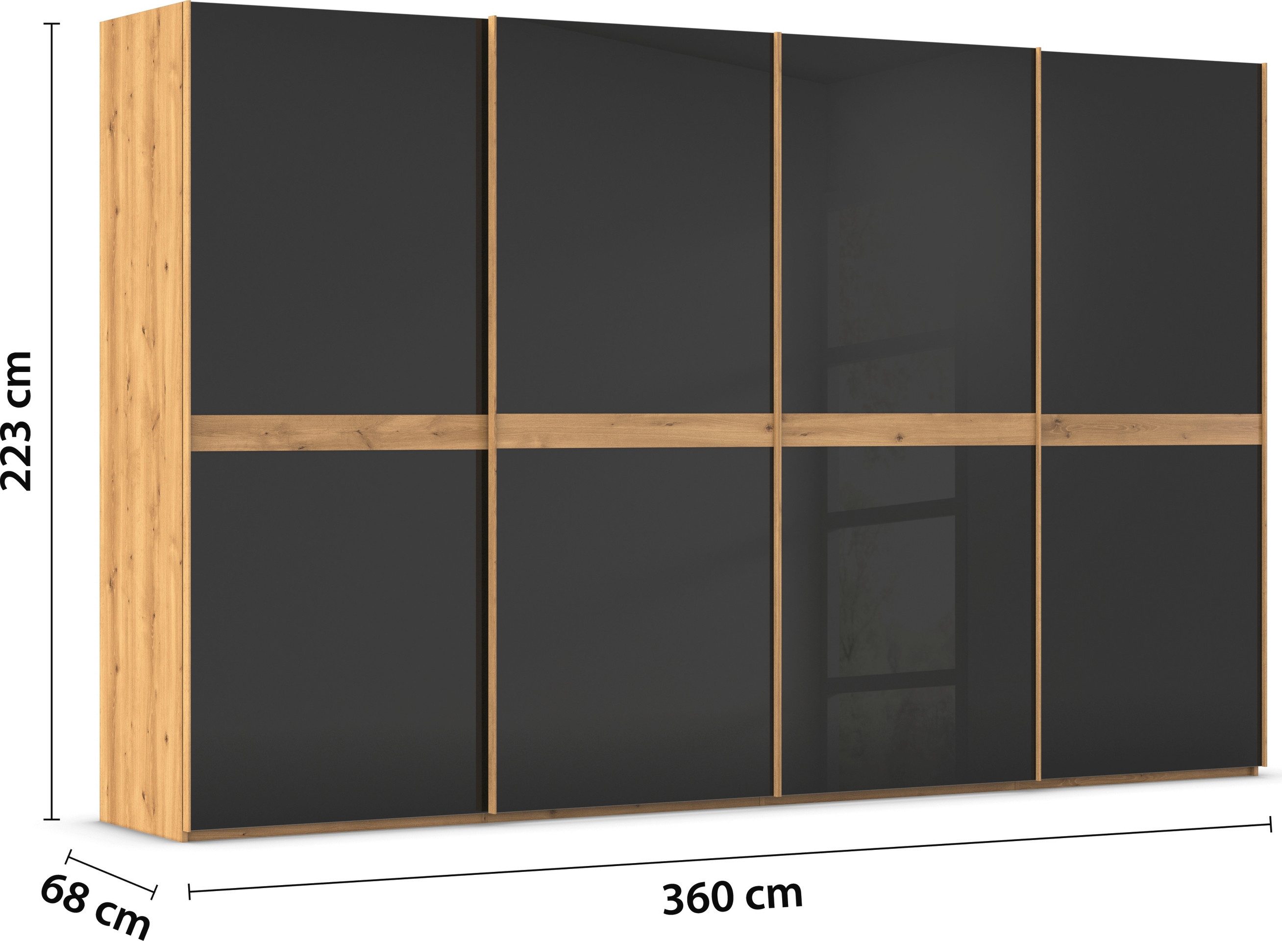 rauch Schuifdeurkast Kledingkast kast garderobe slaapkamerkast SCALE-LINE edel uiterlijk met buikband in corpuskleur met glasfront made in germany