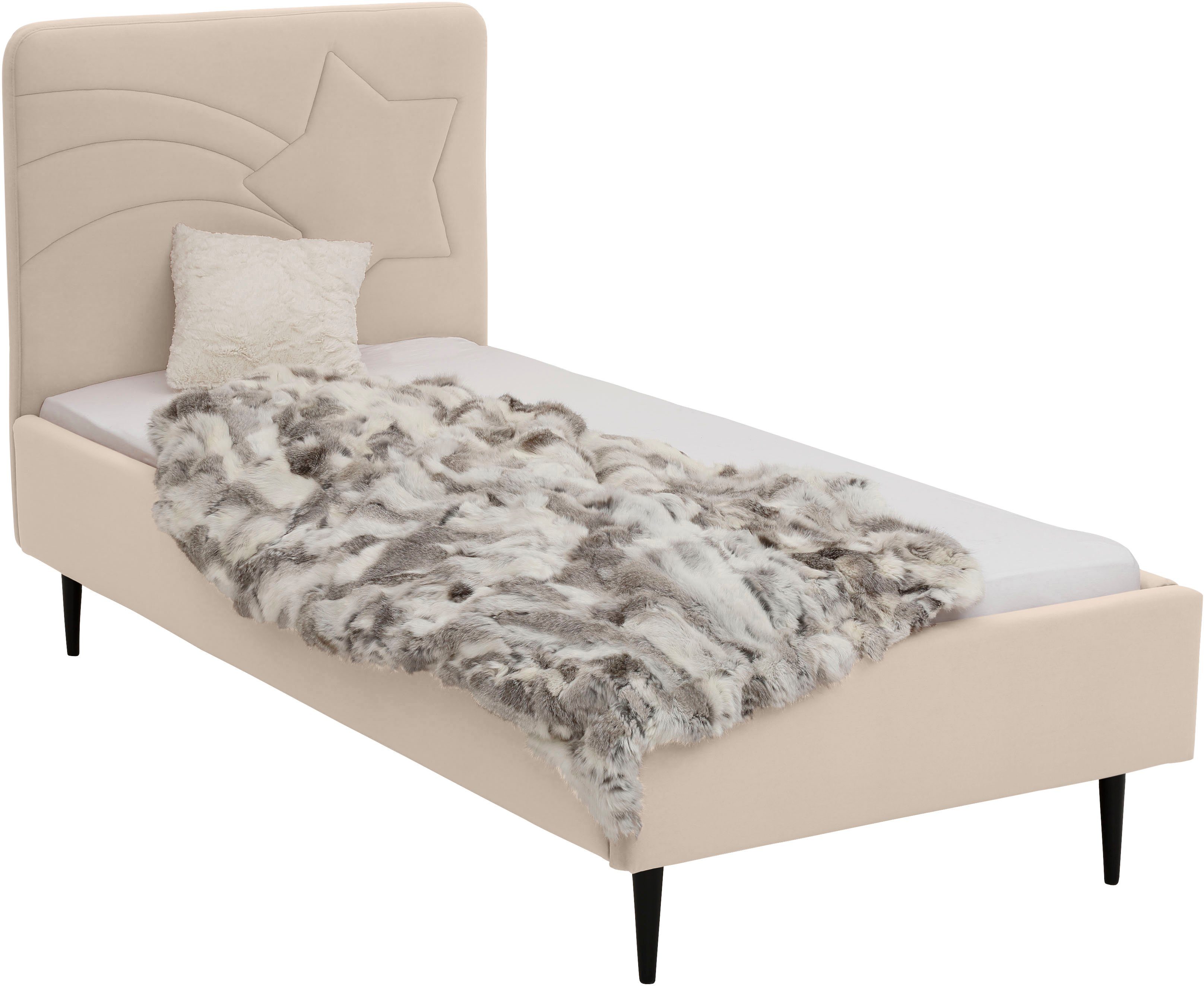 Lüttenhütt Gestoffeerd bed Jonte prettig bekleed hoofdbord met decoratief sterreliëf