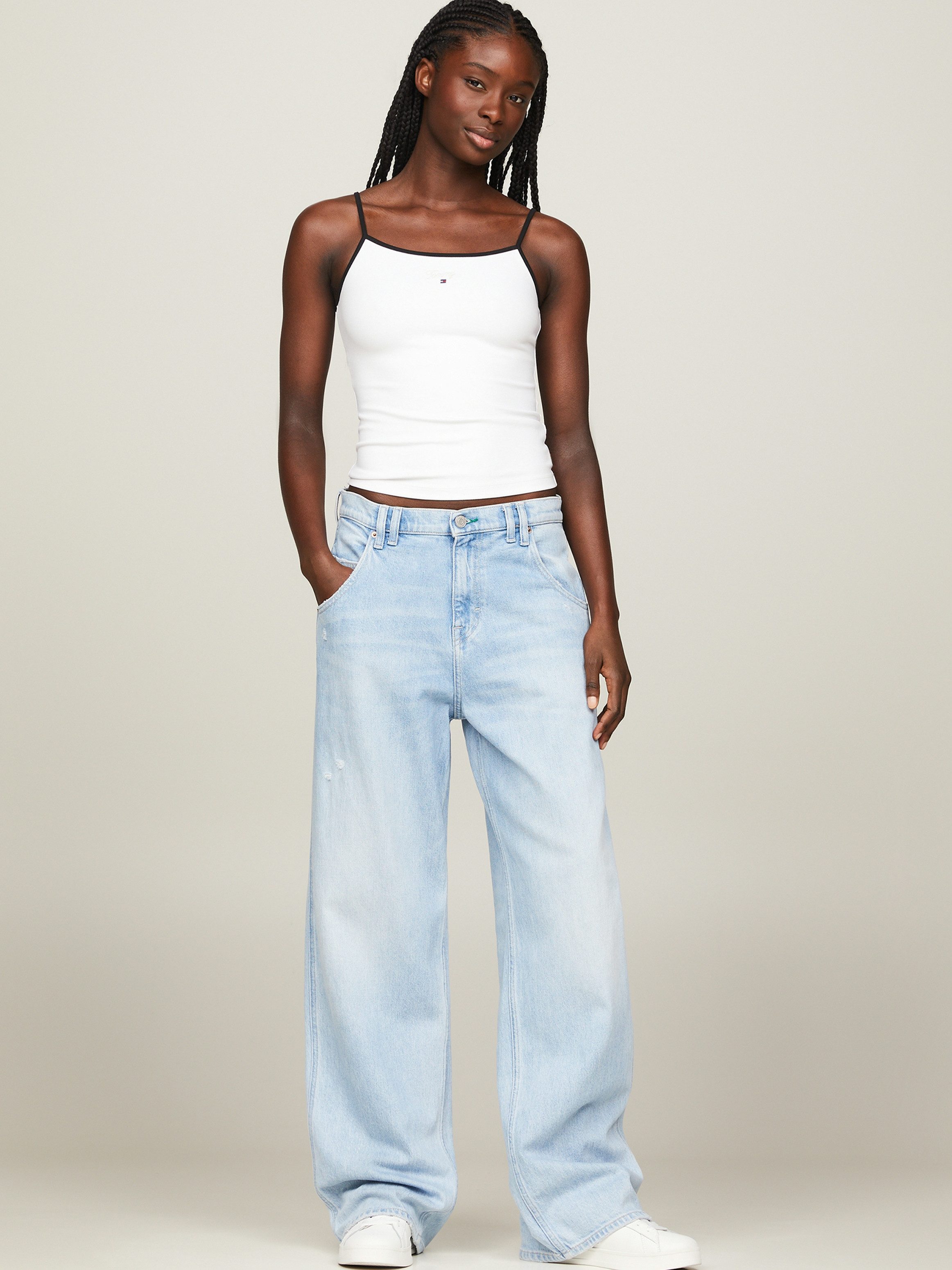 TOMMY JEANS Top met spaghettibandjes TJW SLIM SCRIPT BINDING TOP met -logo-opschrift