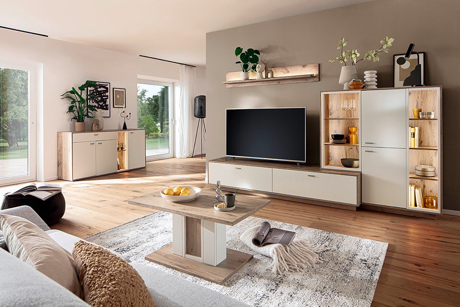 MCA furniture Wandmeubel SANTERNO Woonkamer set (3-delig), deuren & lades gedempt, breedte 287 cm (complete set, 3-delig)