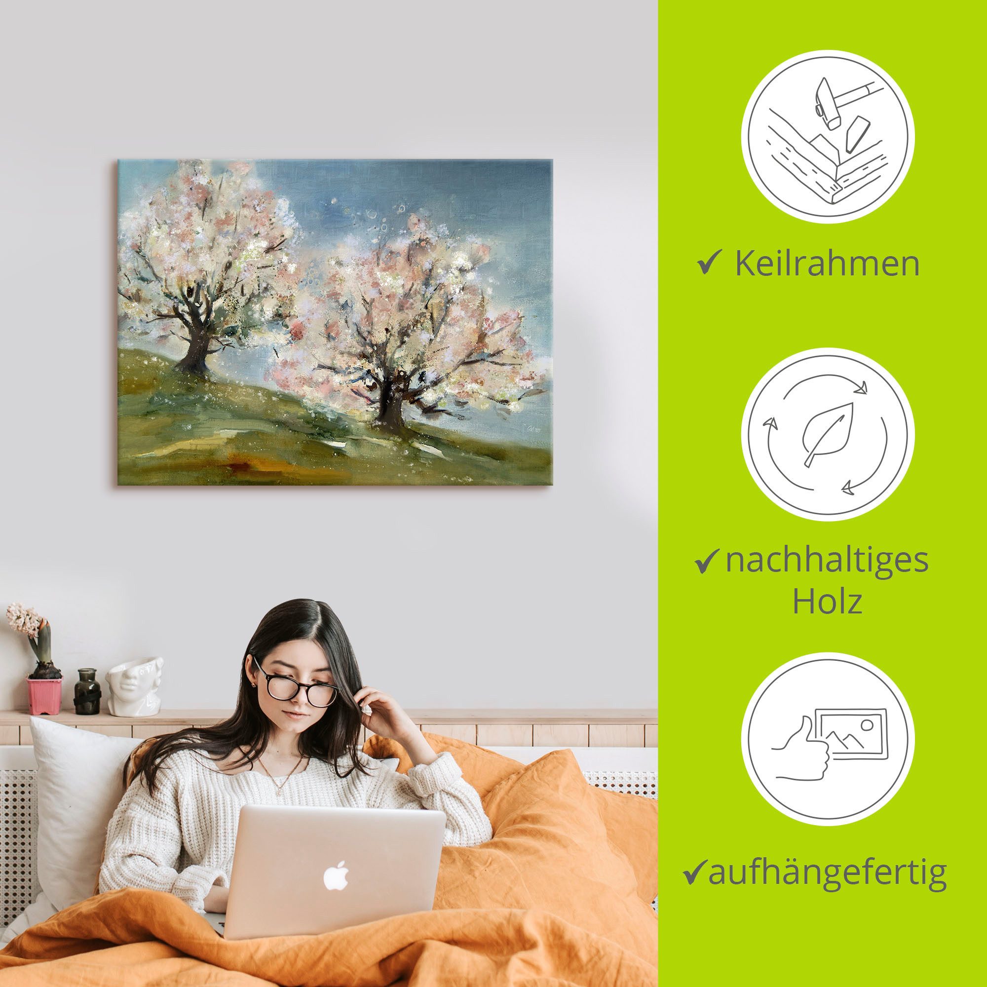 Artland Artprint op linnen Lente - bloesem van fruitbomen