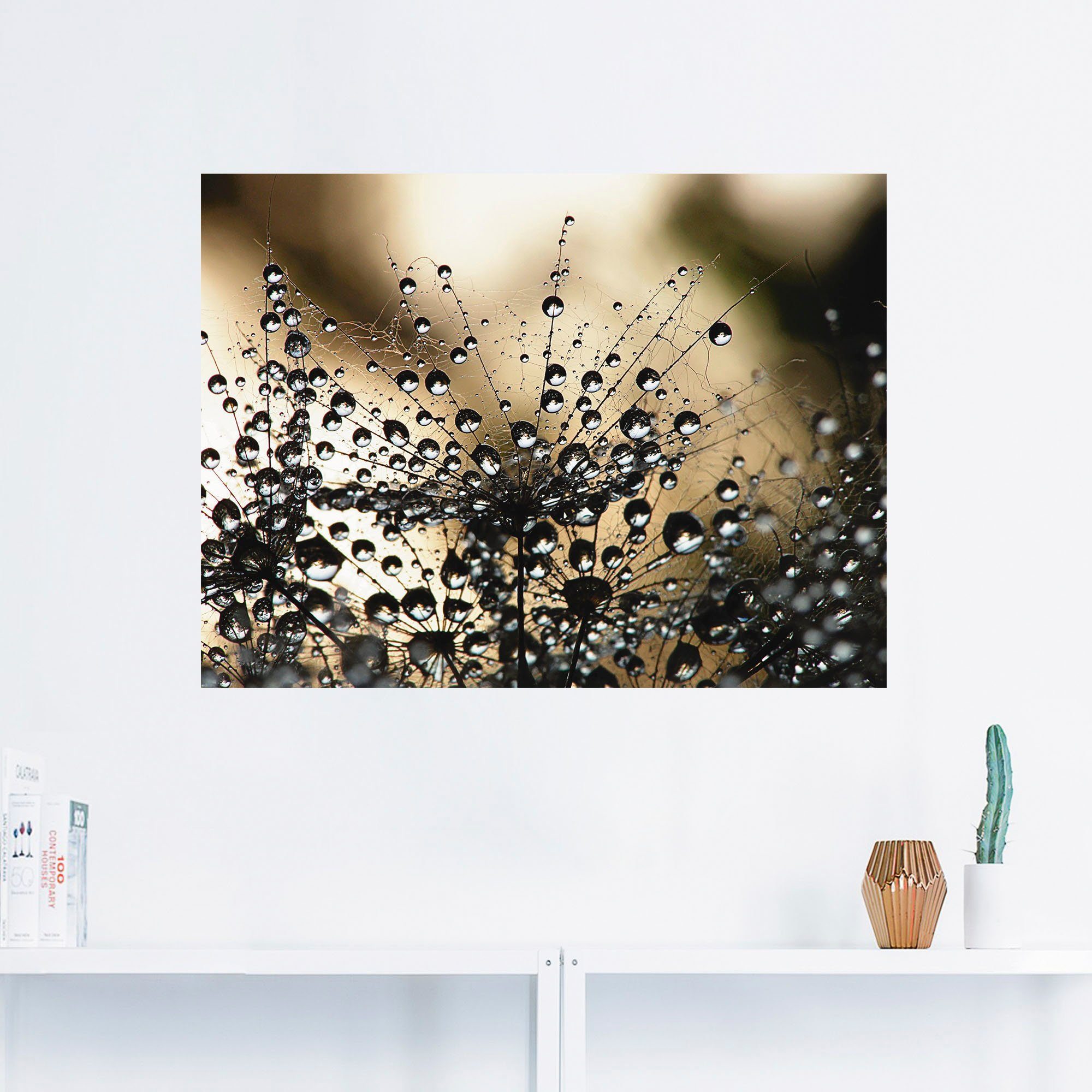Artland Artprint Natte paardenbloem als artprint van aluminium, artprint voor buiten, artprint op linnen, poster, muursticker
