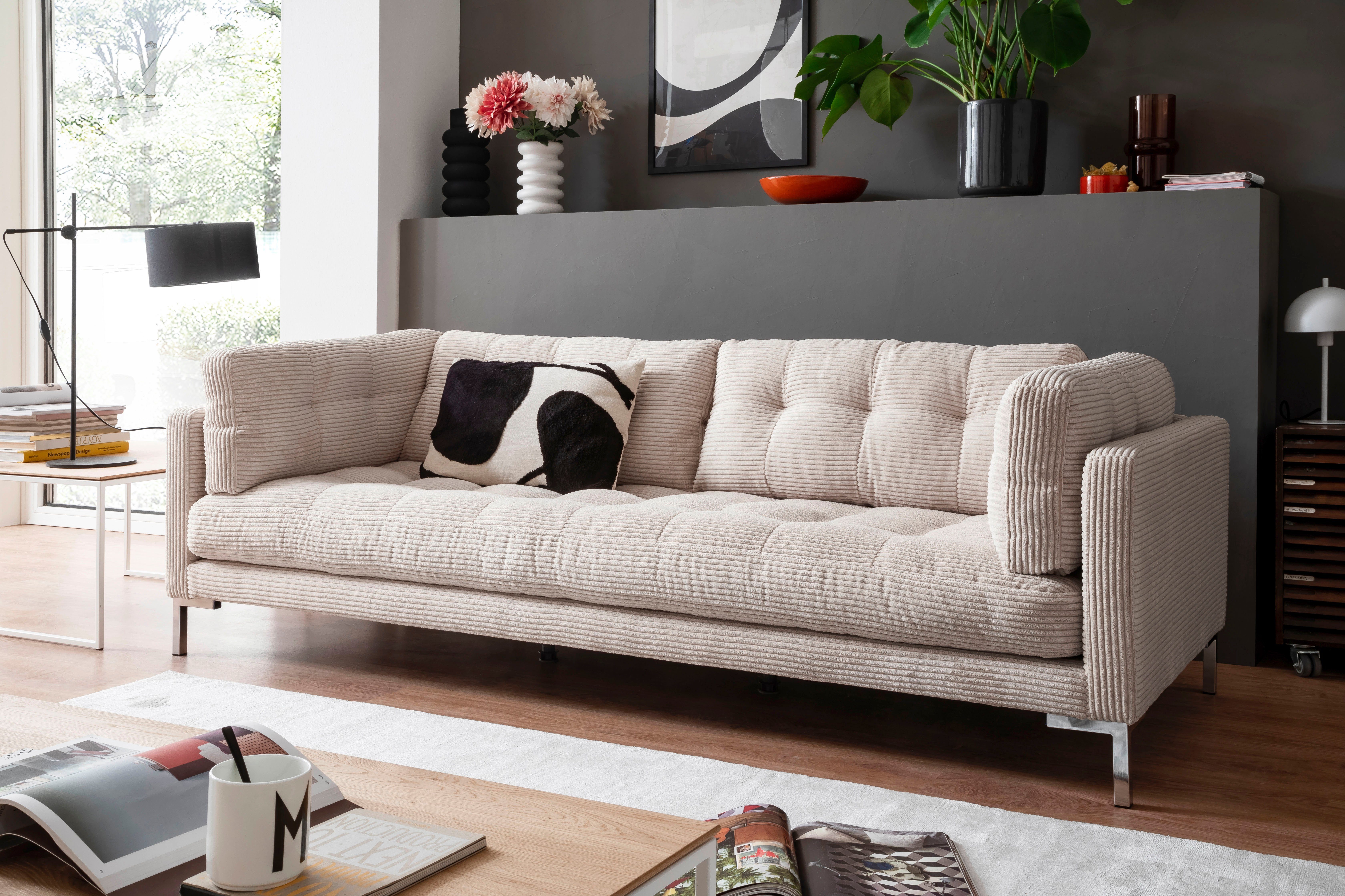 Trends by HG 3-zitsbank Landau in cordstof met metalen voet